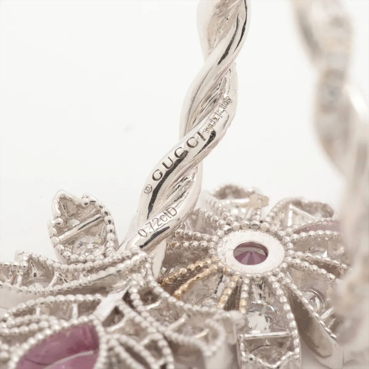 Flora pink sapphire diamond ring 750(WG) 4.8g 0.72 11 Small stone chipping, some plating — view 4
