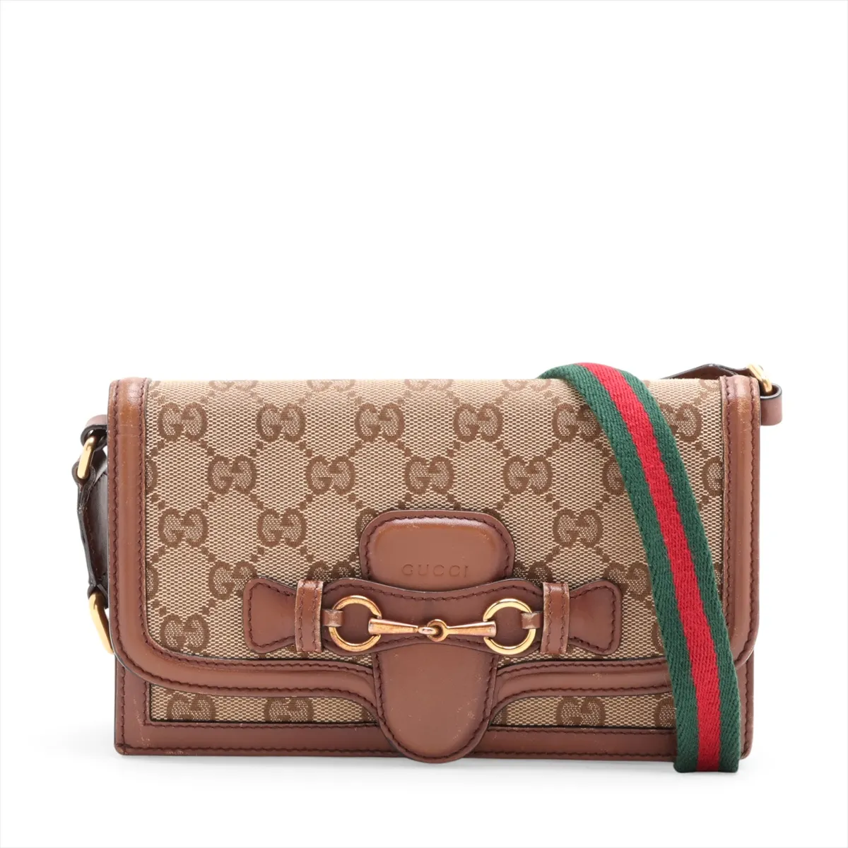 GG Canvas Horsebit 382275 Canvas x Leather Shoulder Bag Beige x Brown