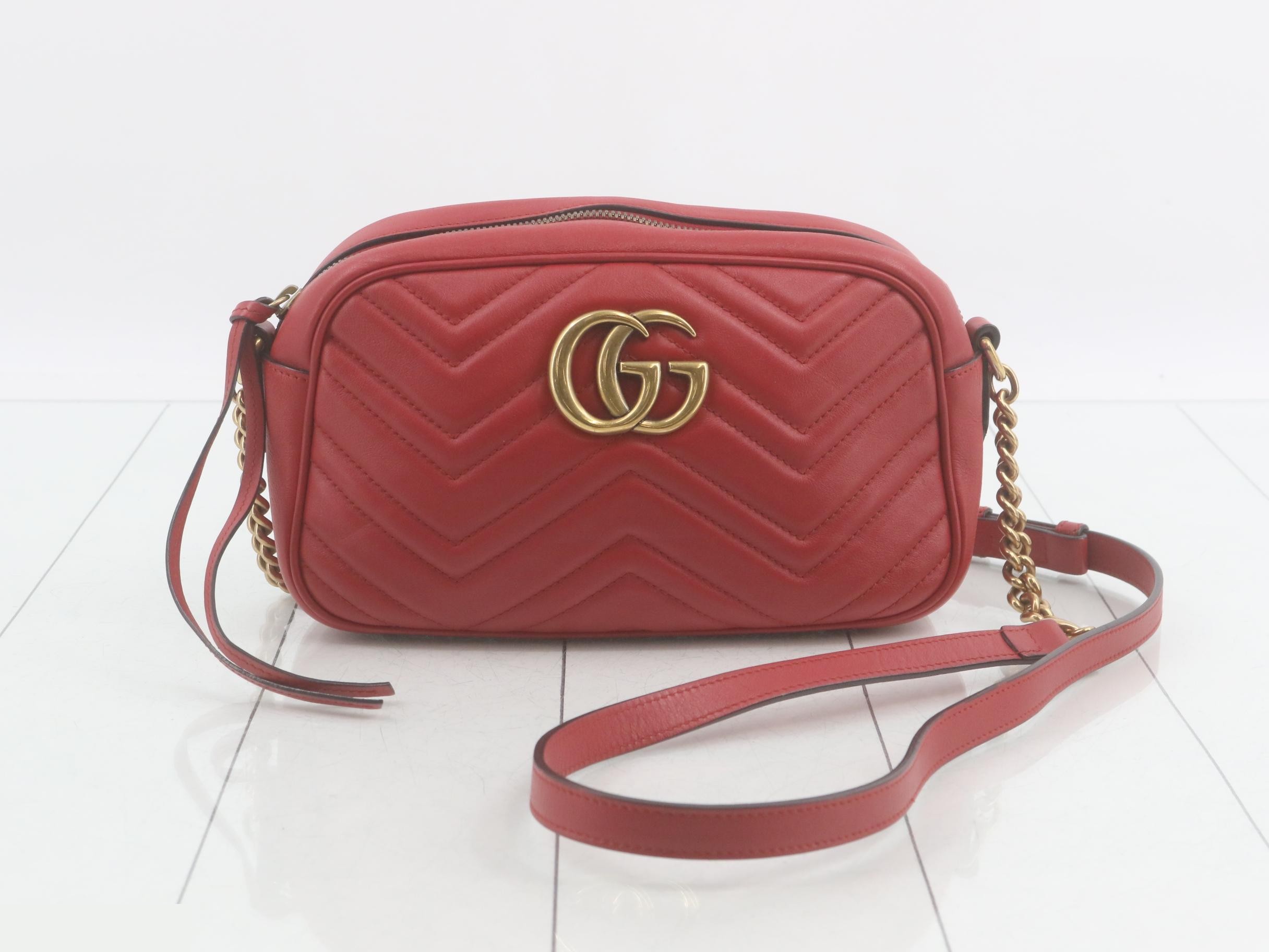 GG Marmont Quilted Small Camera Bag with Chain Shoulder Strap, Red