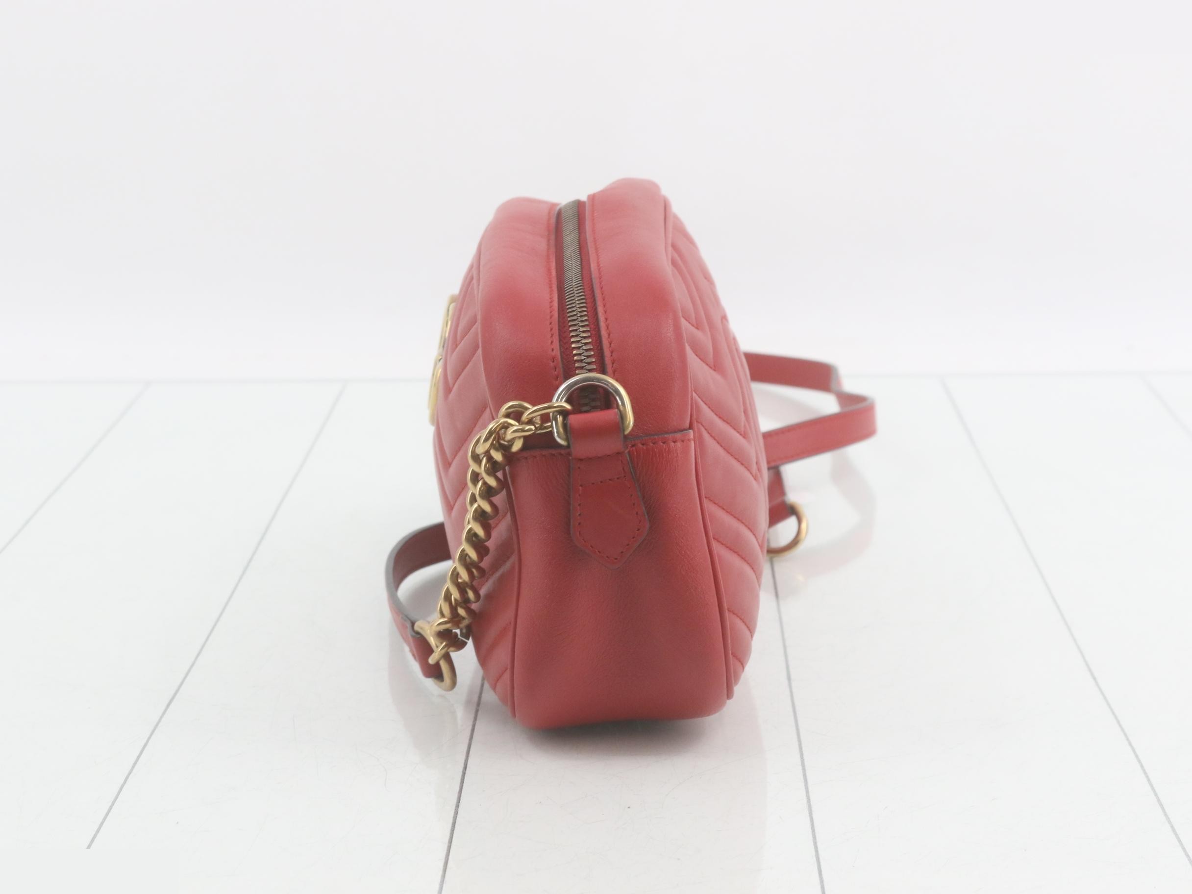GG Marmont Quilted Small Camera Bag with Chain Shoulder Strap, Red — view 3