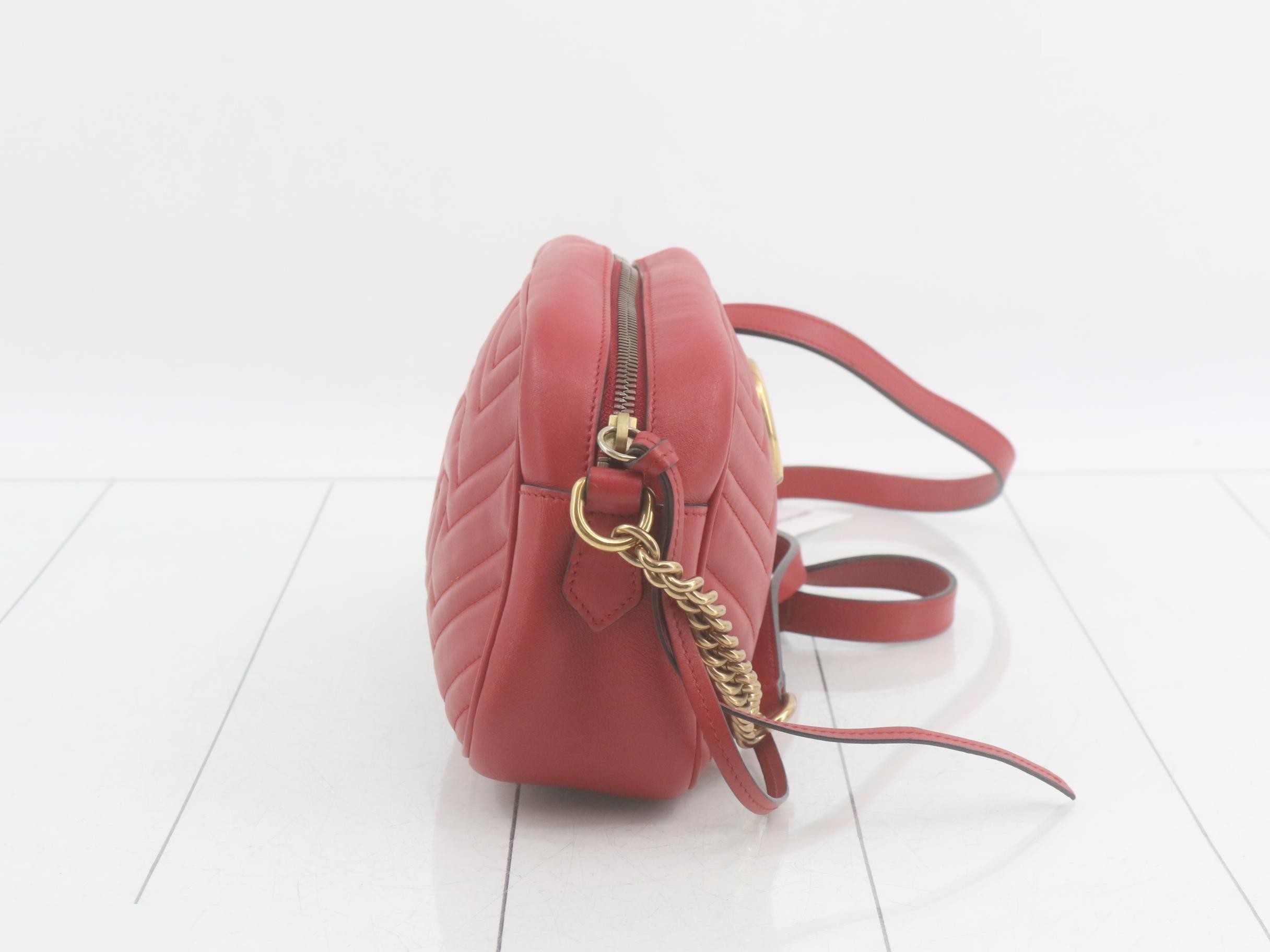 GG Marmont Quilted Small Camera Bag with Chain Shoulder Strap, Red — view 4