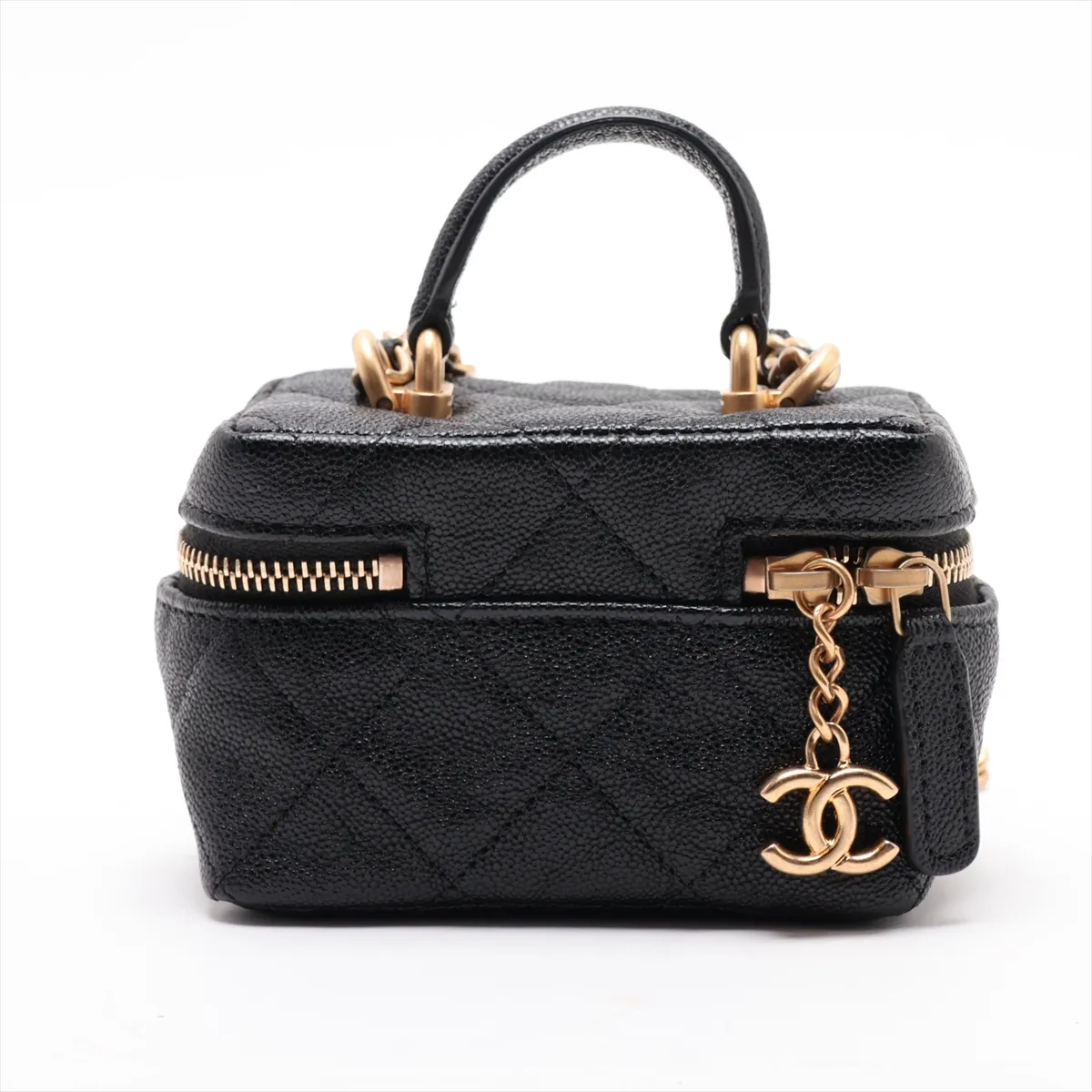 Matelassé Caviar Skin Chain Shoulder Bag Vanity Case Black Gold Hardware 31208224 (Serial Number 31) — view 2