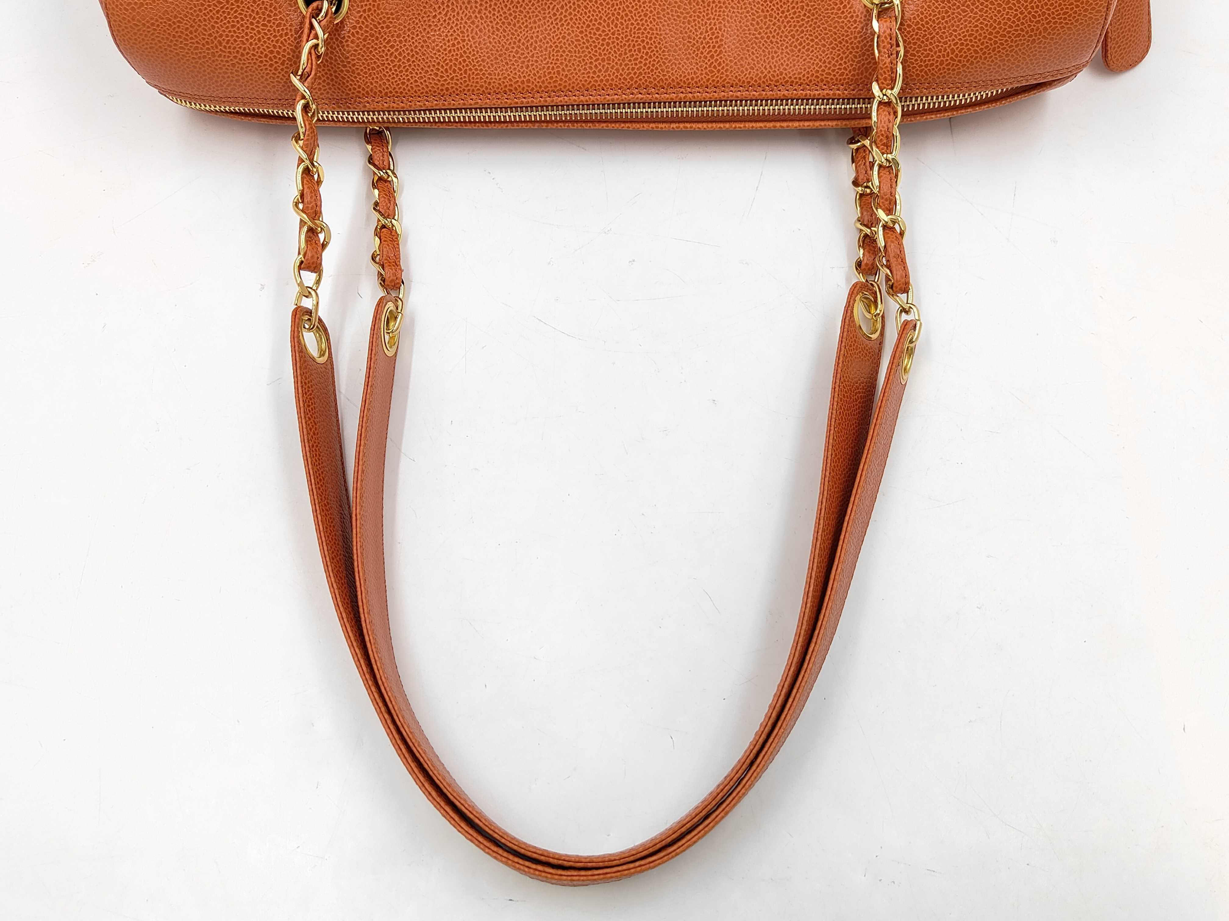 Coco Mark Caviar Skin Chain Tote Bag, Orange, Series 5 Tote Bag — view 4