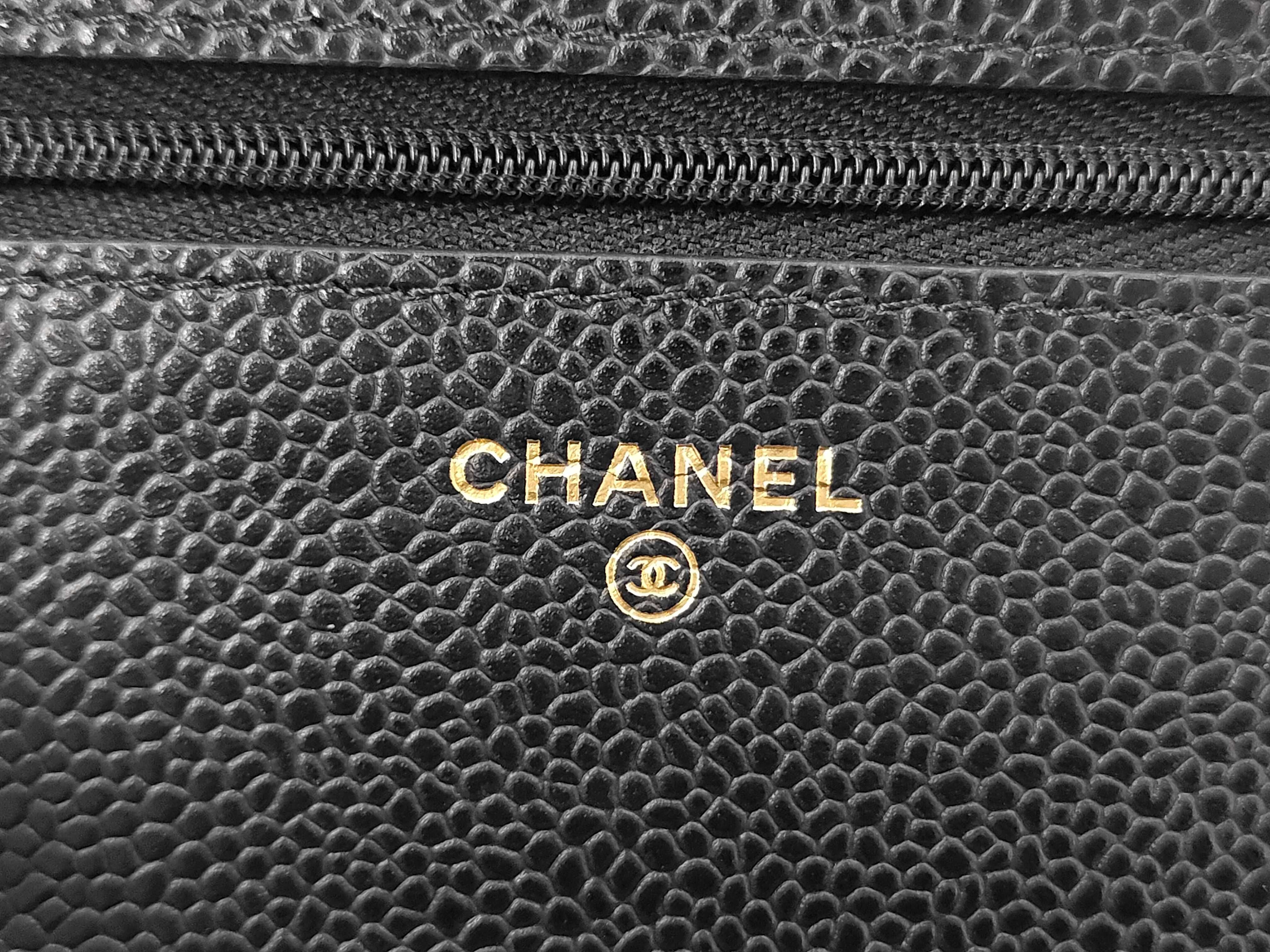 Caviar Skin Matelassé Chain Wallet Chain Shoulder Bag Black (Serial Number 28) — view 11