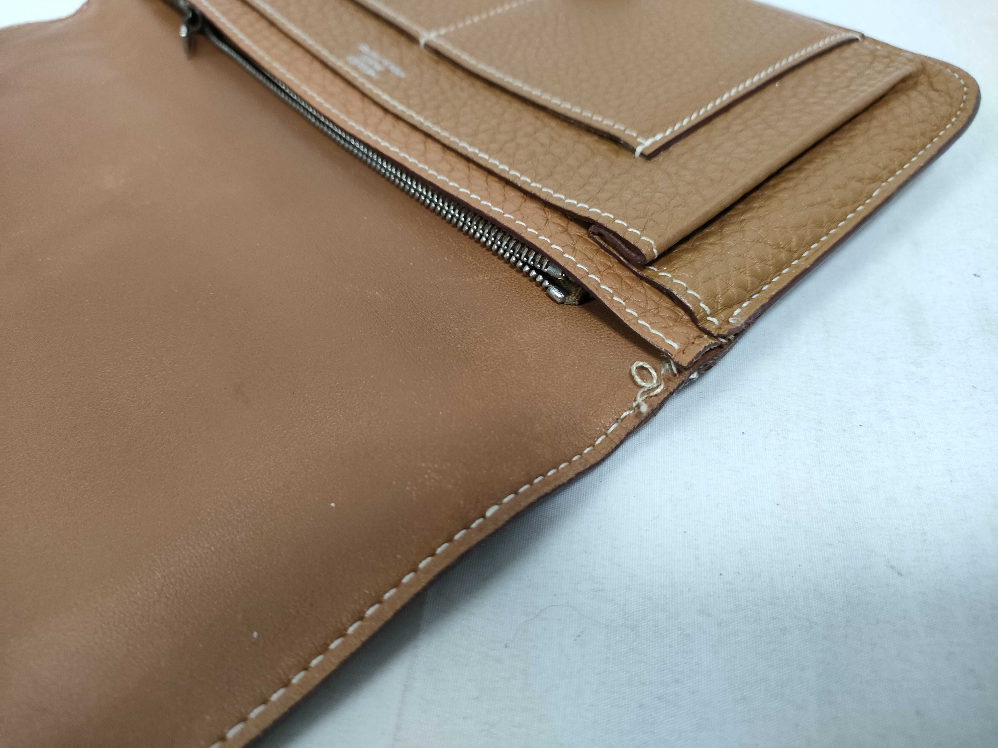 Dogon GM Long Wallet, Gold and Brown Leather, K Stamp — view 12