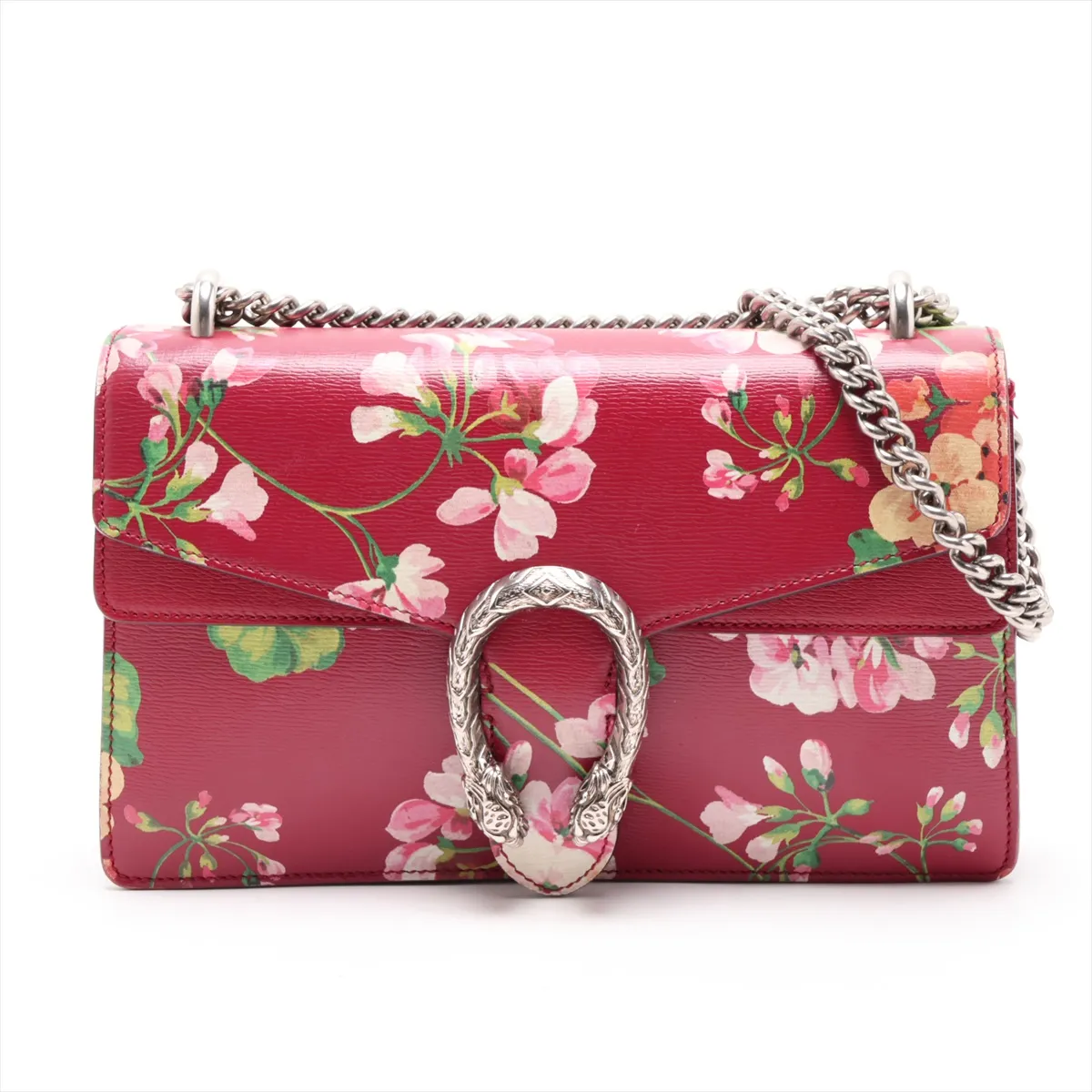 GG Blooms Dionysus 400219 Leather Chain Shoulder Bag, Red
