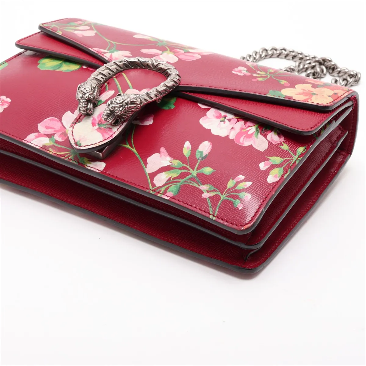 GG Blooms Dionysus 400219 Leather Chain Shoulder Bag, Red — view 3