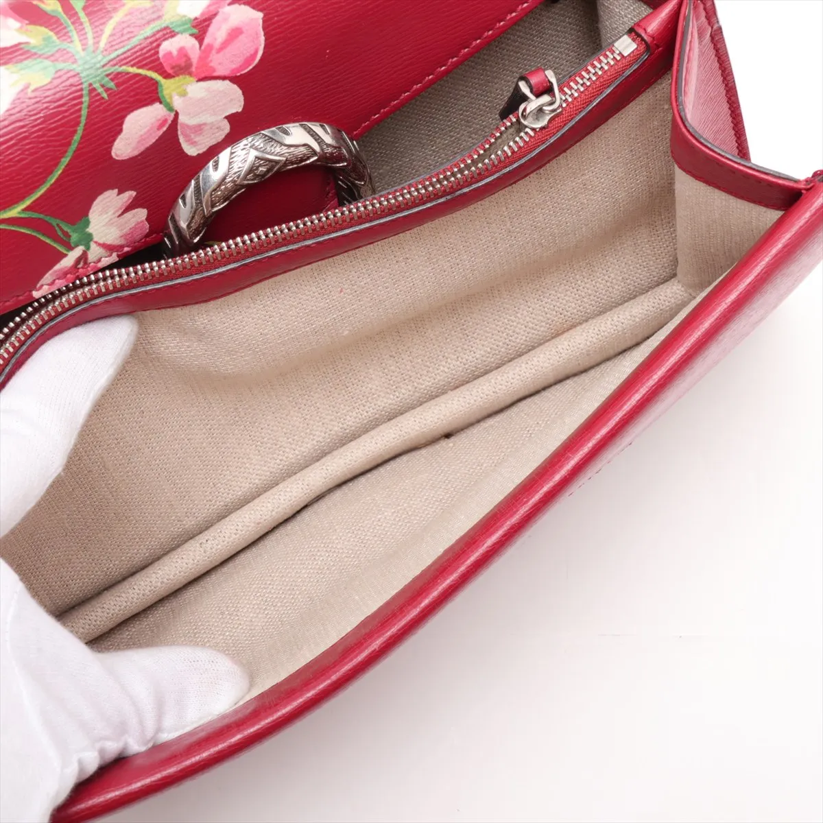 GG Blooms Dionysus 400219 Leather Chain Shoulder Bag, Red — view 7