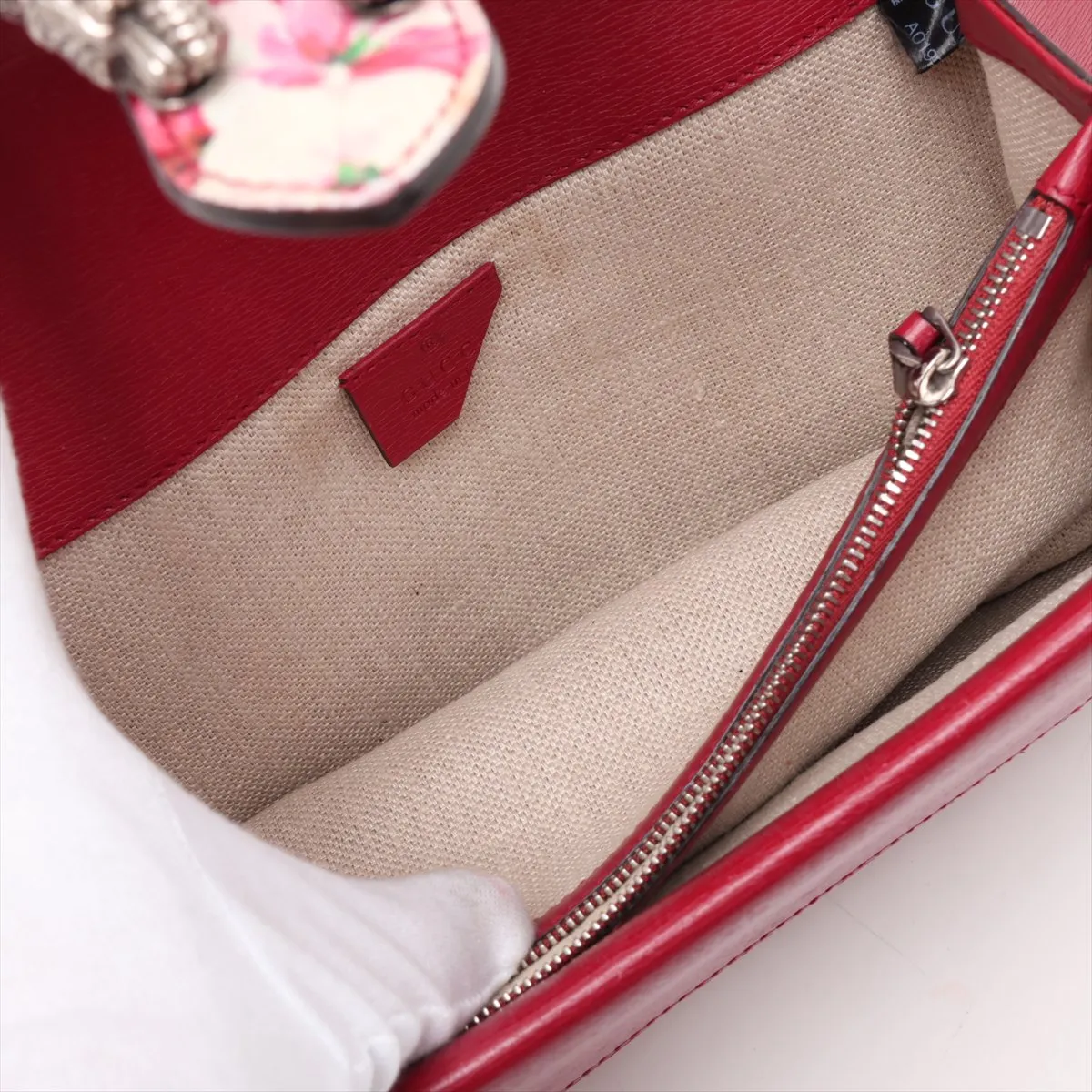 GG Blooms Dionysus 400219 Leather Chain Shoulder Bag, Red — view 8