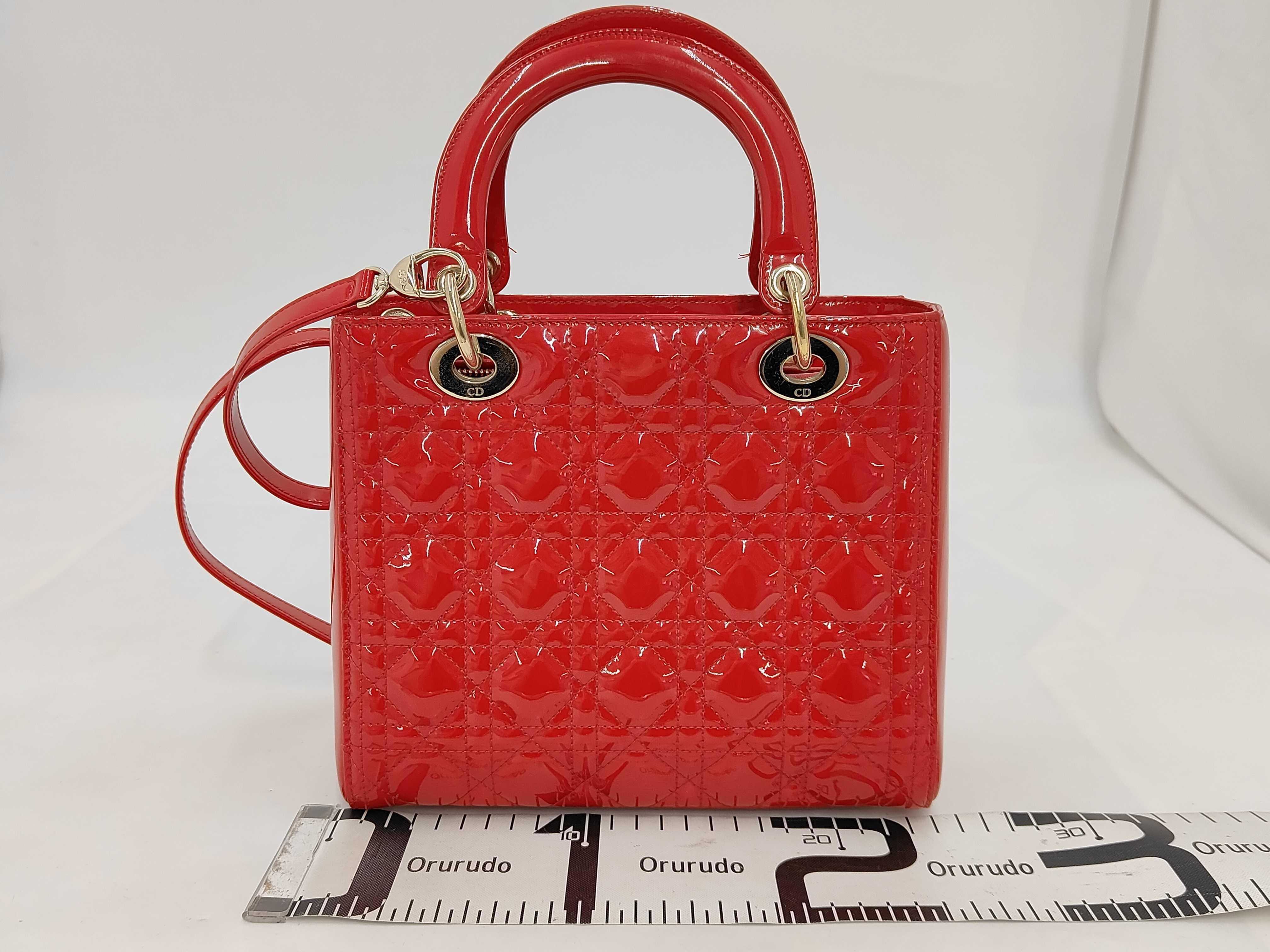 Lady Dior Cannage 2-way Shoulder Bag, Red, with strap and authenticity card. — view 2
