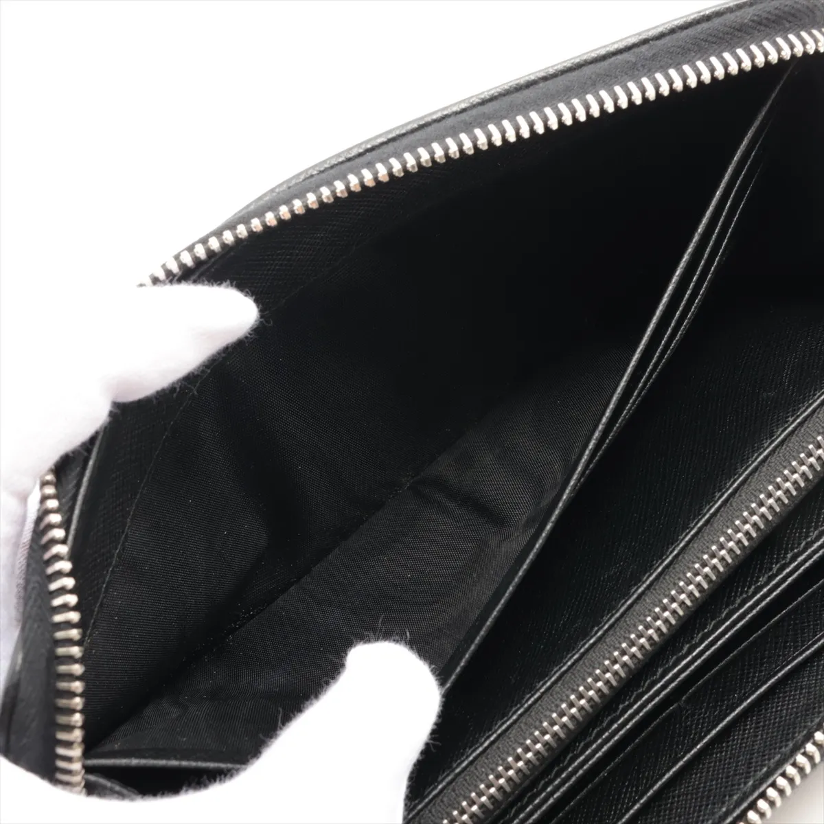 Tessuto Triangle Logo 1ML506 Nylon Round Zip Wallet Black — view 7