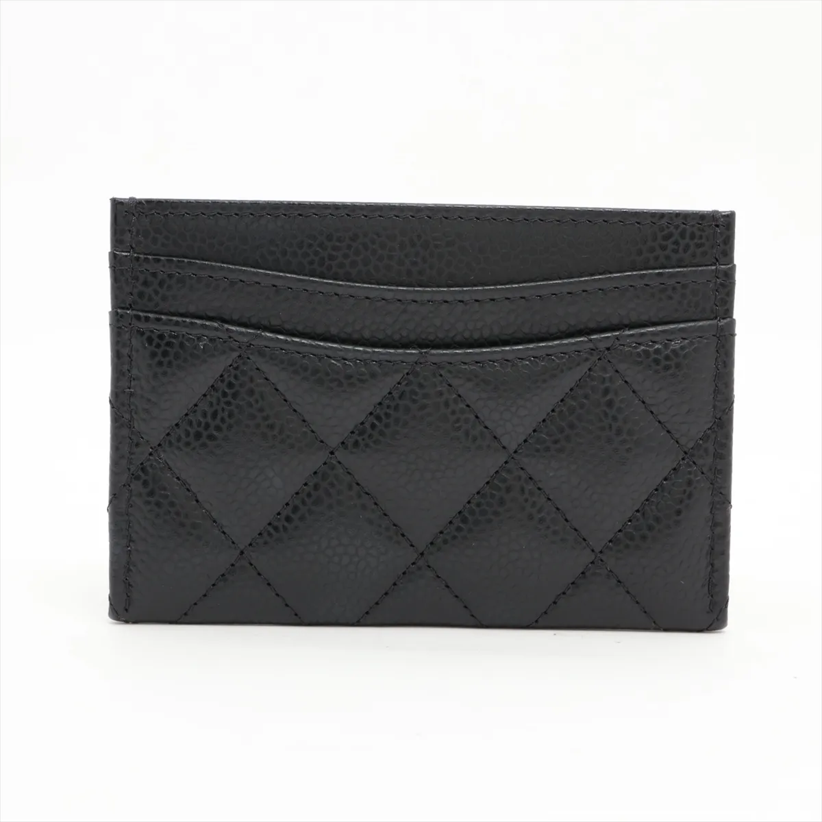 Matelassé Caviar Skin Card Case, Black with Gold Hardware, PL2188XG — view 2