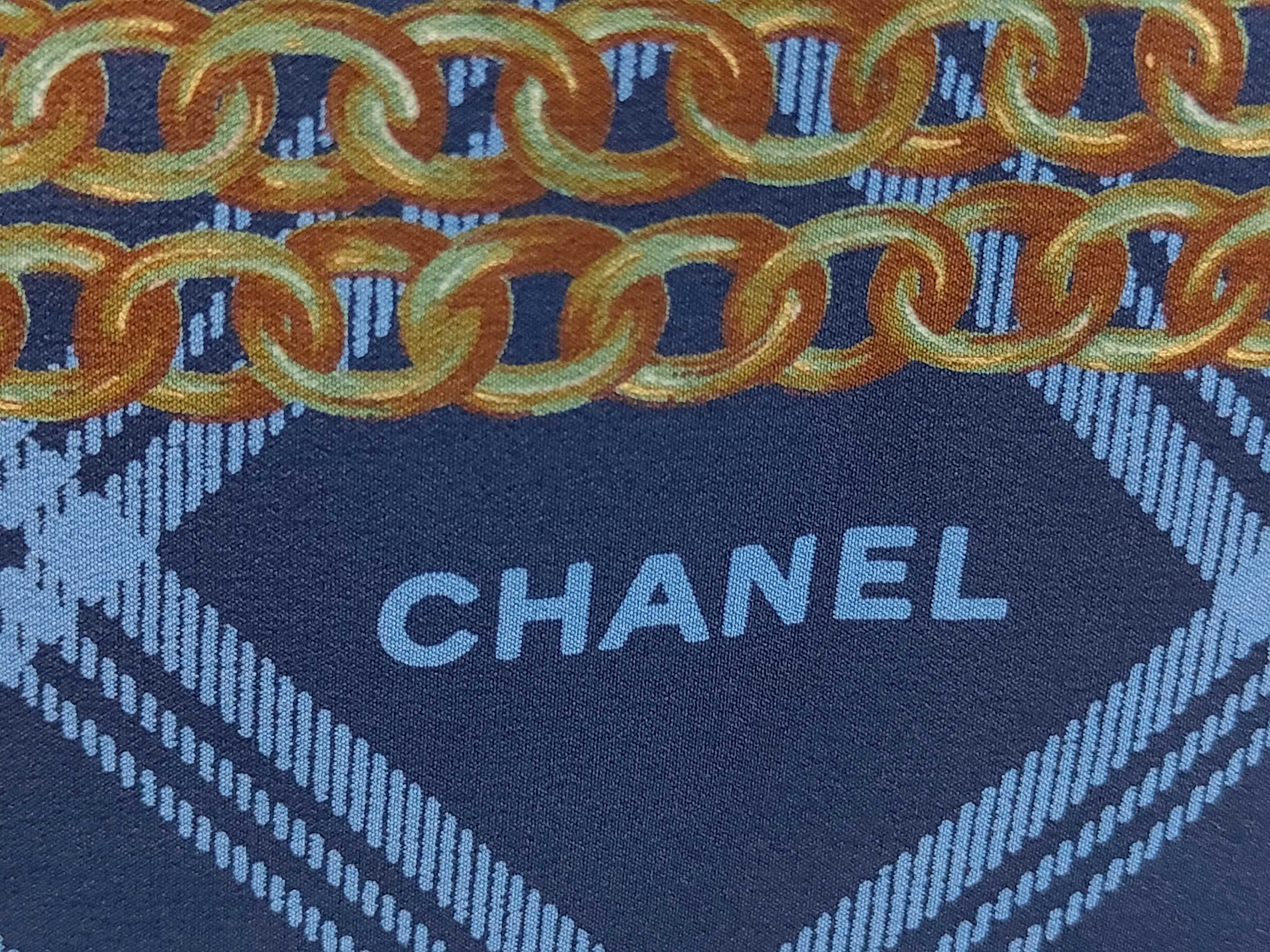 Silk Scarf, Coco Mark Chain Design, Checkered Pattern, Blue, Other Accessories — view 3