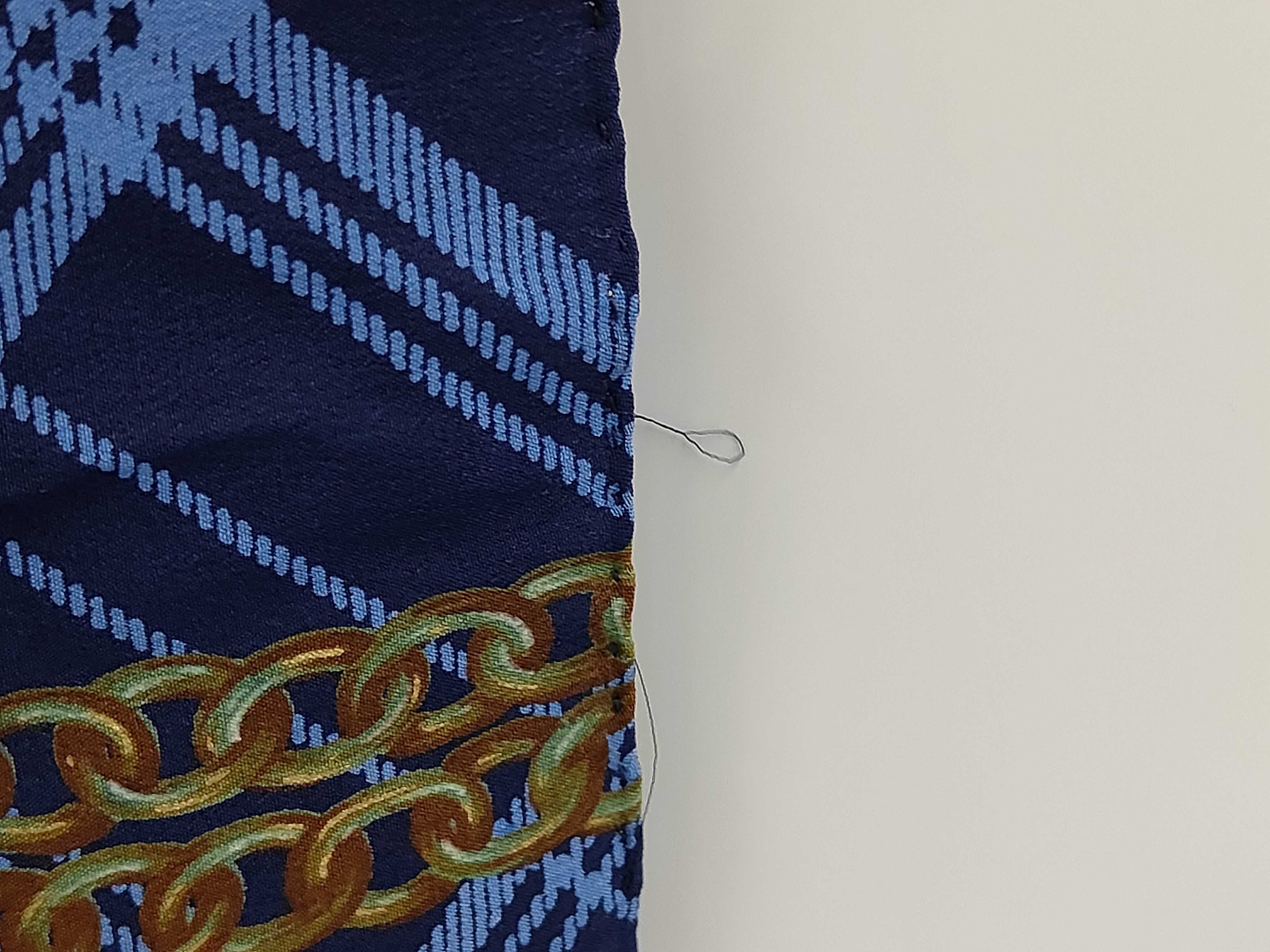 Silk Scarf, Coco Mark Chain Design, Checkered Pattern, Blue, Other Accessories — view 4