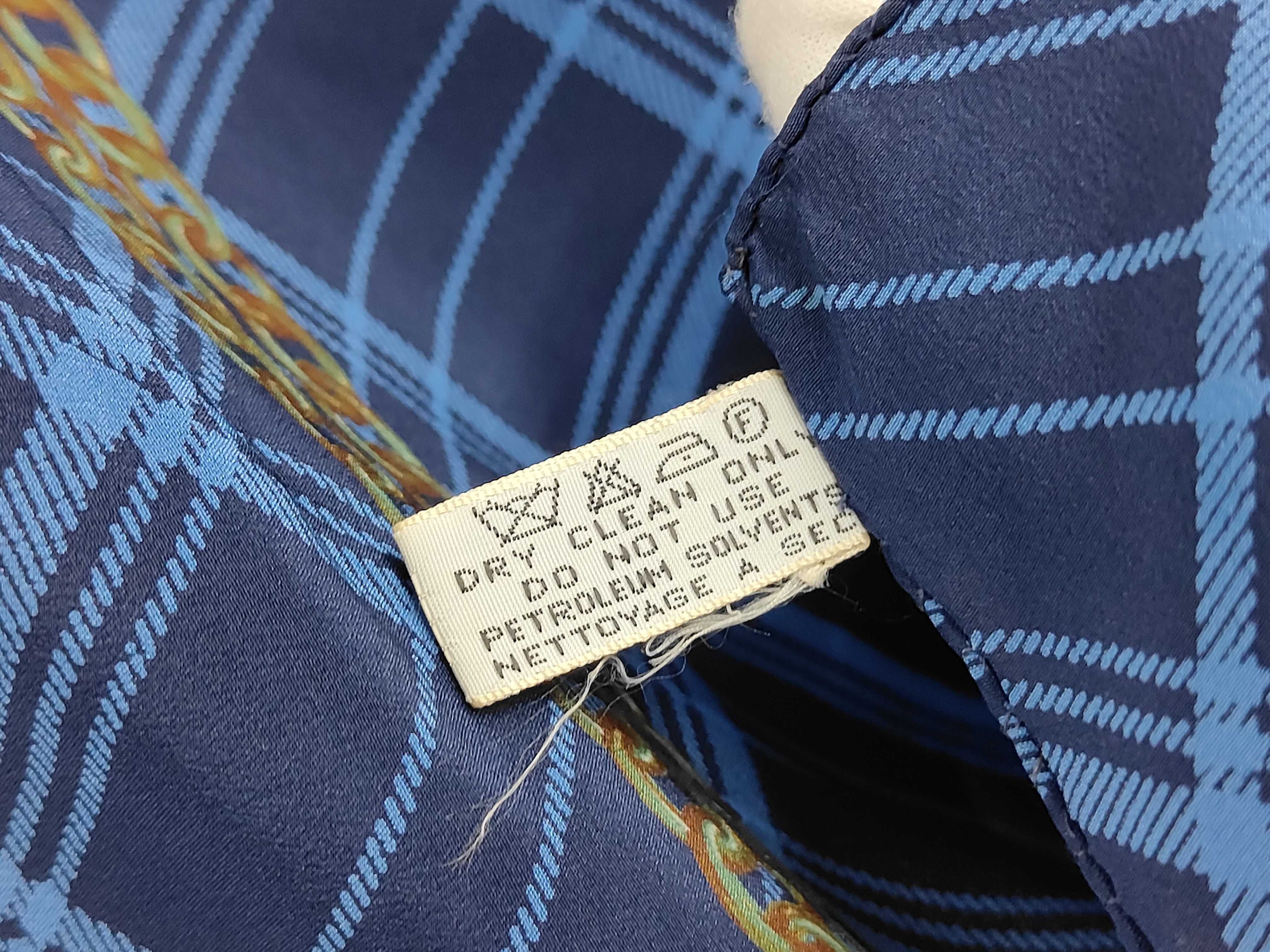 Silk Scarf, Coco Mark Chain Design, Checkered Pattern, Blue, Other Accessories — view 6