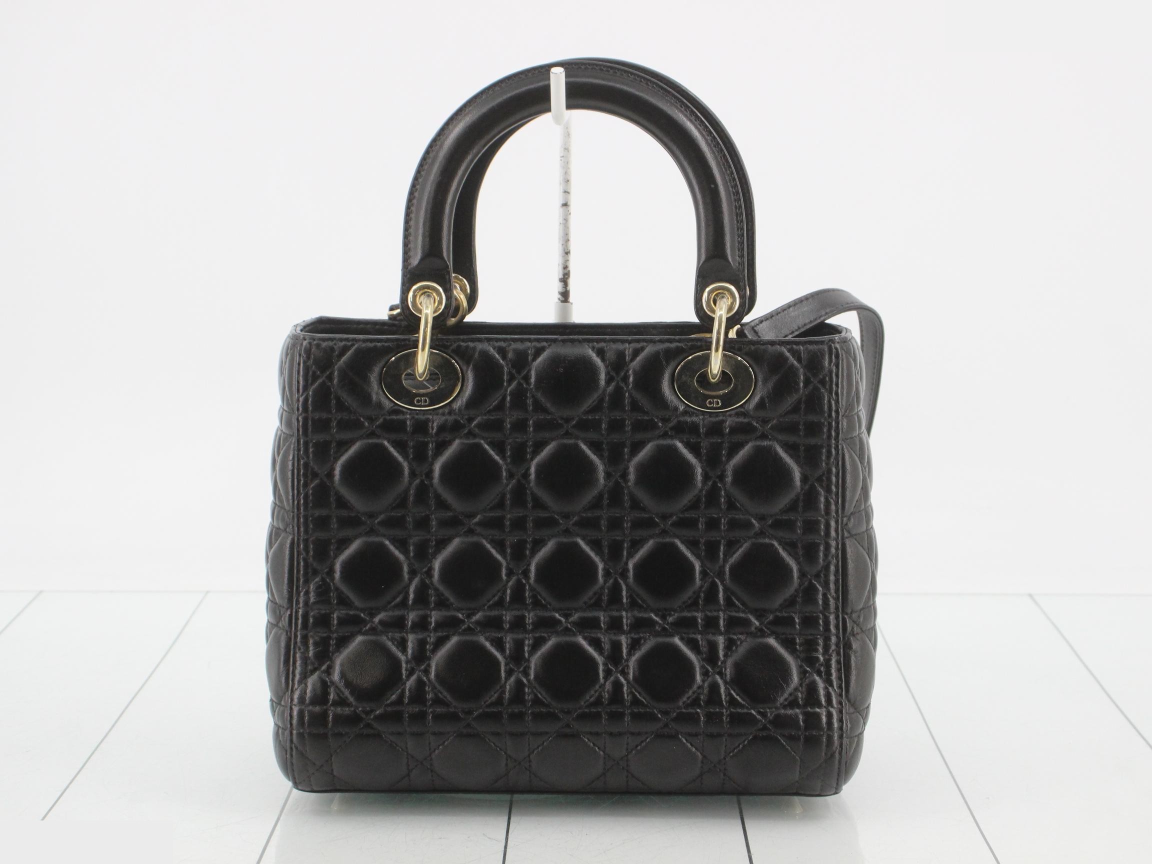 Lady Dior Lambskin Black Cannage 2-Way Handbag with Strap — view 2