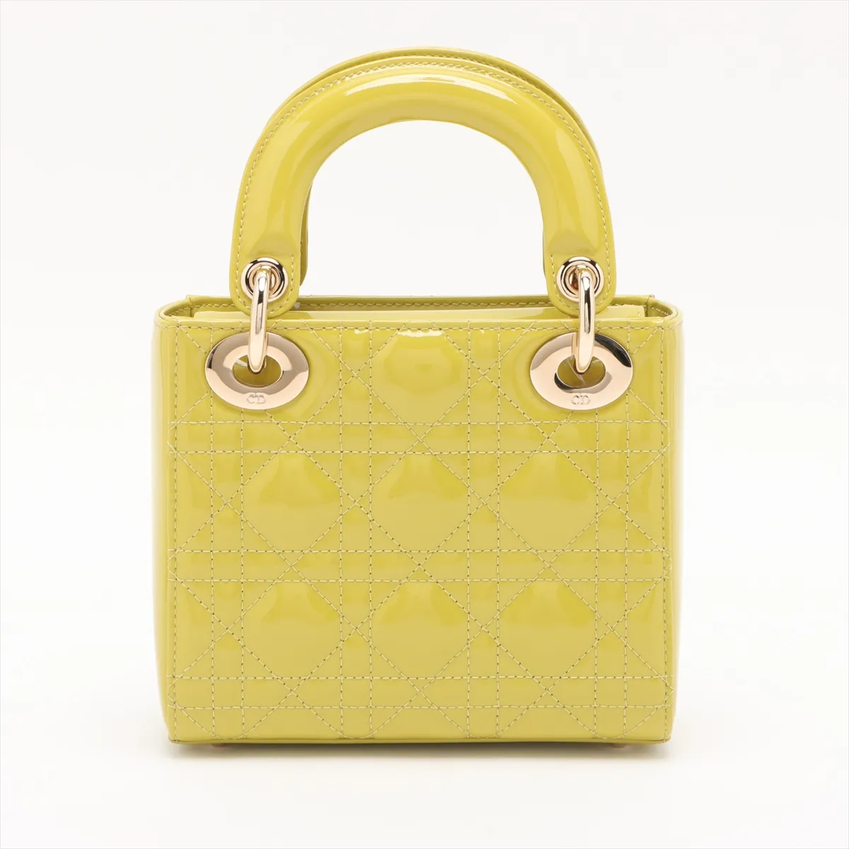 Cannage Lady Dior Mini Patent Leather 2WAY Handbag Yellow — view 2