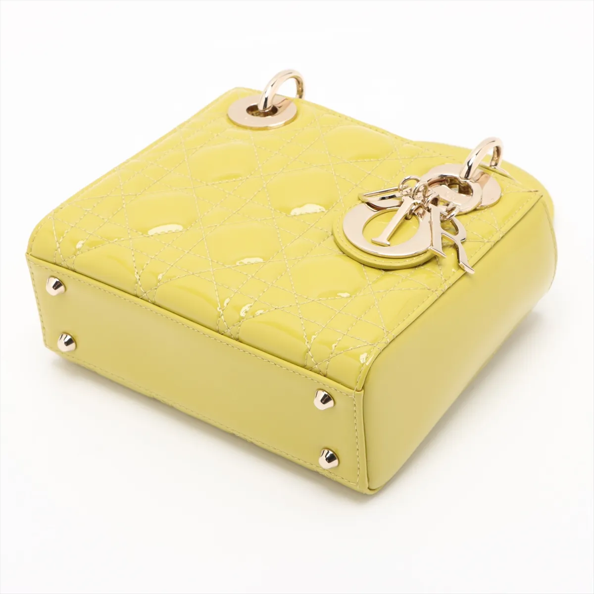 Cannage Lady Dior Mini Patent Leather 2WAY Handbag Yellow — view 3