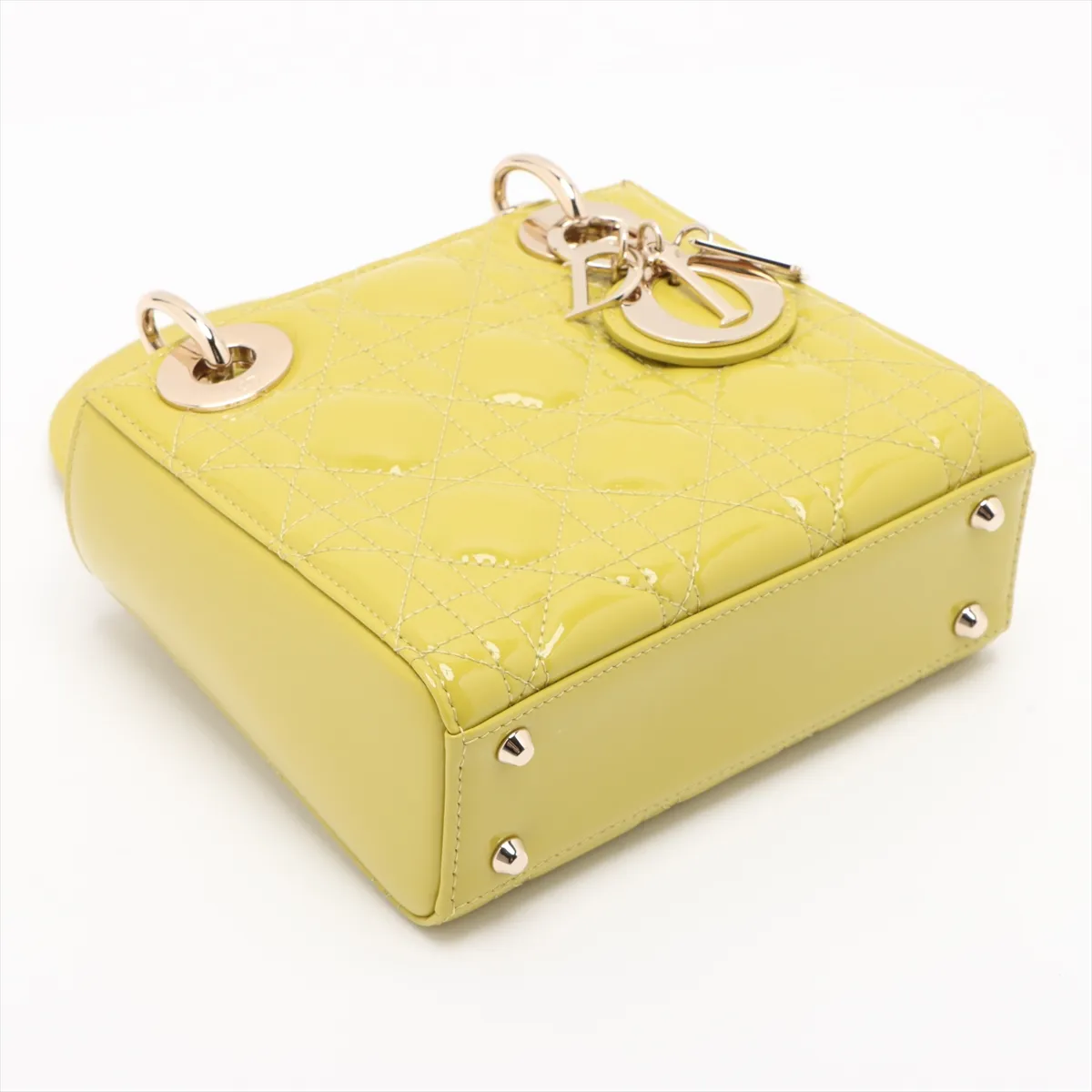 Cannage Lady Dior Mini Patent Leather 2WAY Handbag Yellow — view 4