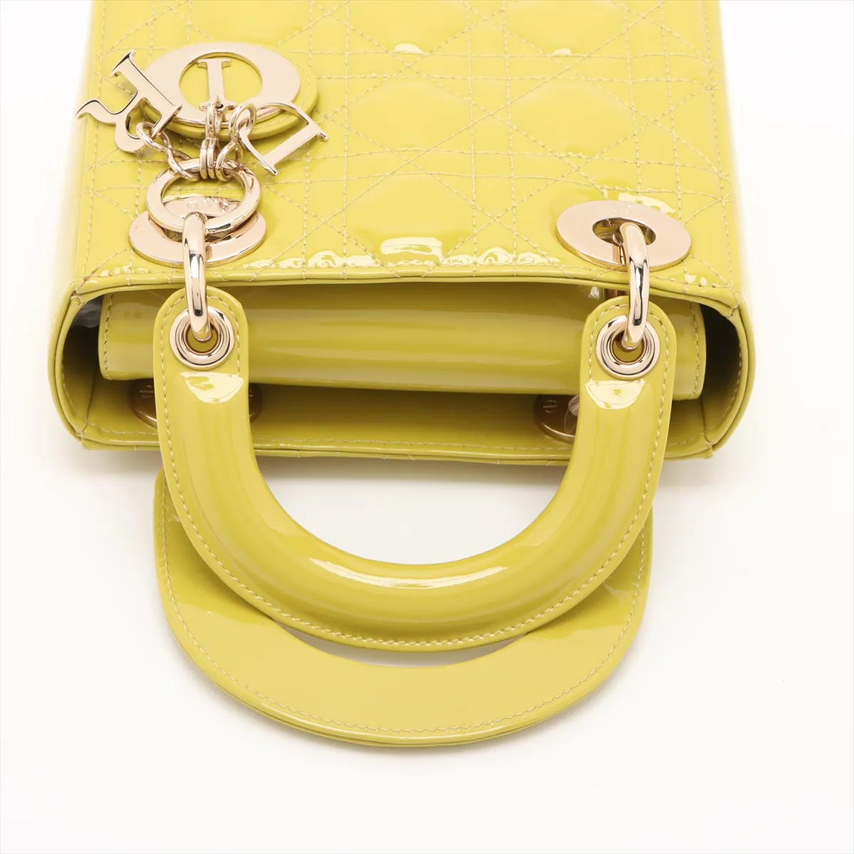 Cannage Lady Dior Mini Patent Leather 2WAY Handbag Yellow — view 5