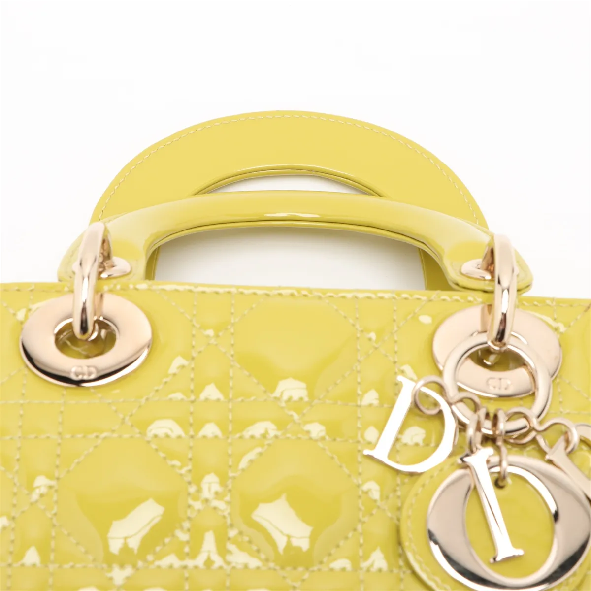 Cannage Lady Dior Mini Patent Leather 2WAY Handbag Yellow — view 6