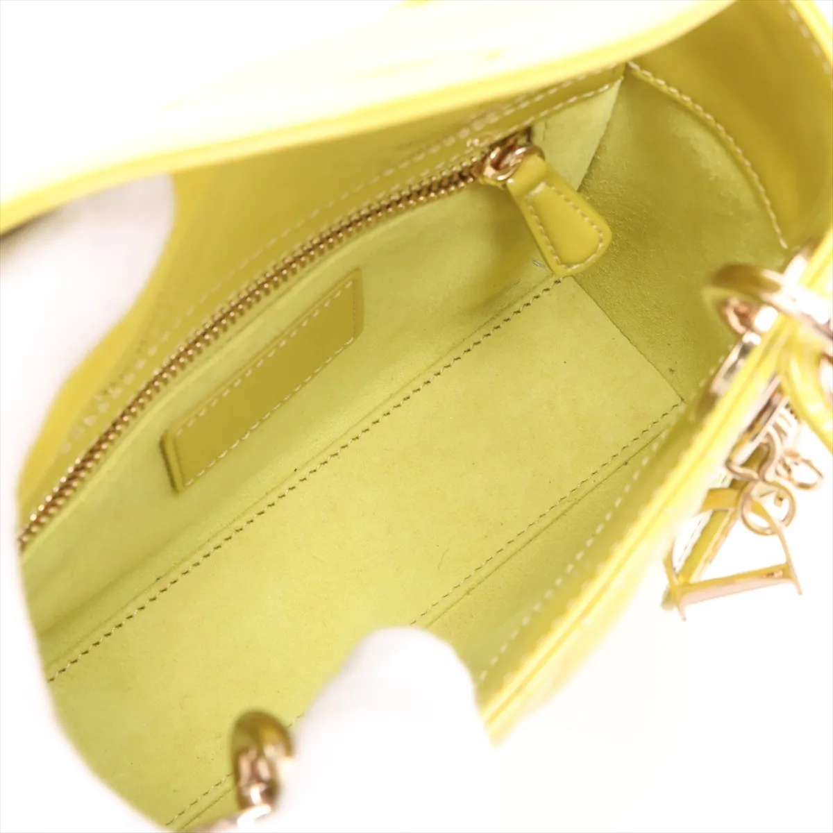 Cannage Lady Dior Mini Patent Leather 2WAY Handbag Yellow — view 8