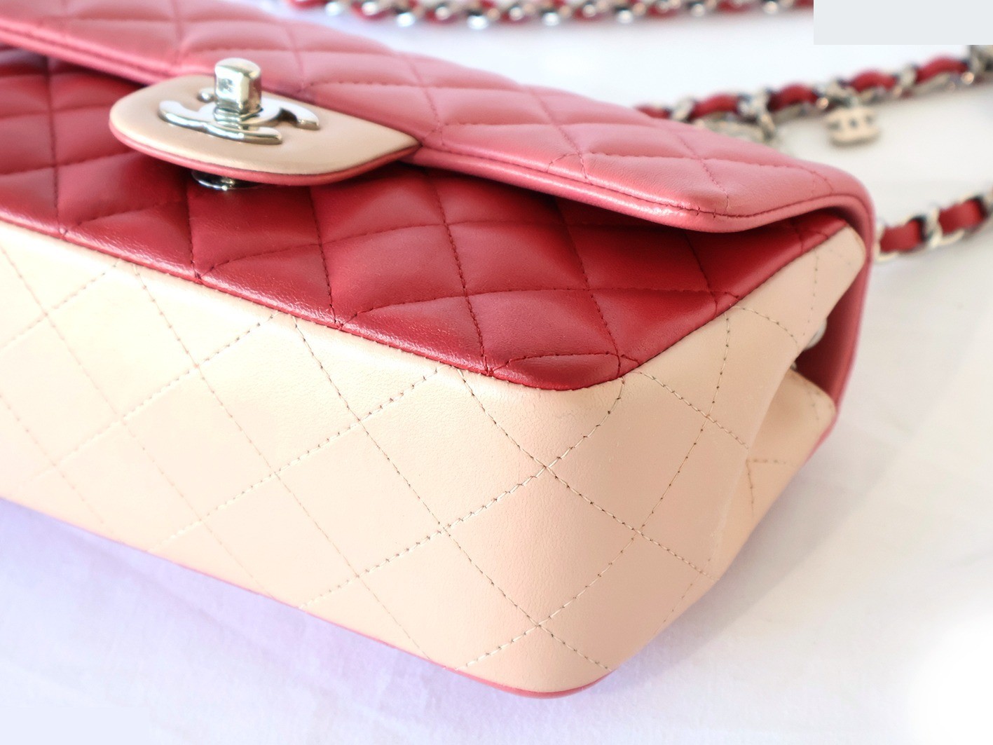 Mini Matelassé 20 Lambskin Double Chain Shoulder Bag, Pink — view 3