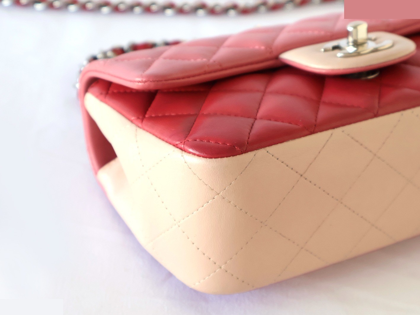 Mini Matelassé 20 Lambskin Double Chain Shoulder Bag, Pink — view 4