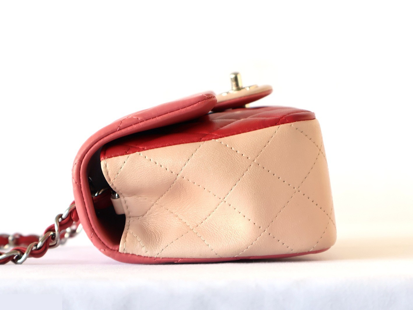 Mini Matelassé 20 Lambskin Double Chain Shoulder Bag, Pink — view 6