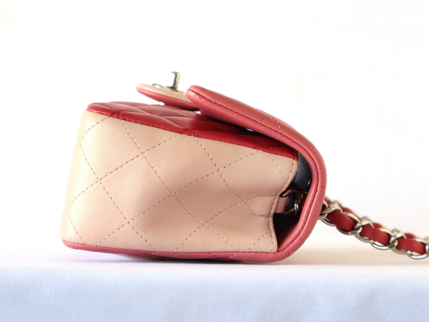 Mini Matelassé 20 Lambskin Double Chain Shoulder Bag, Pink — view 7