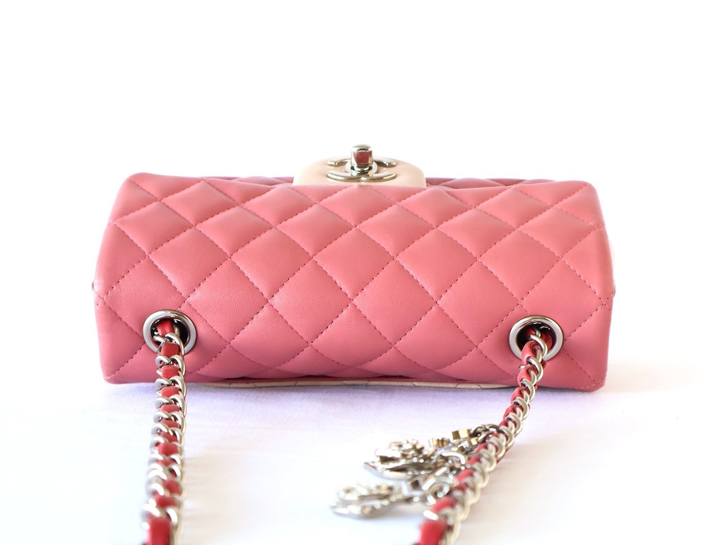 Mini Matelassé 20 Lambskin Double Chain Shoulder Bag, Pink — view 8