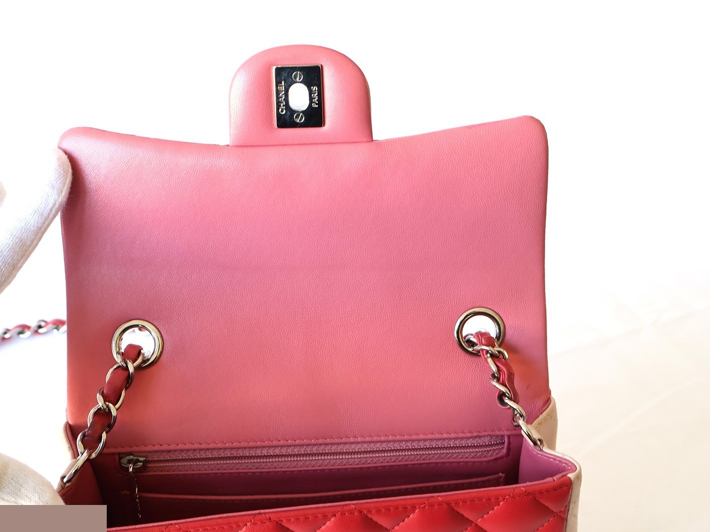 Mini Matelassé 20 Lambskin Double Chain Shoulder Bag, Pink — view 10