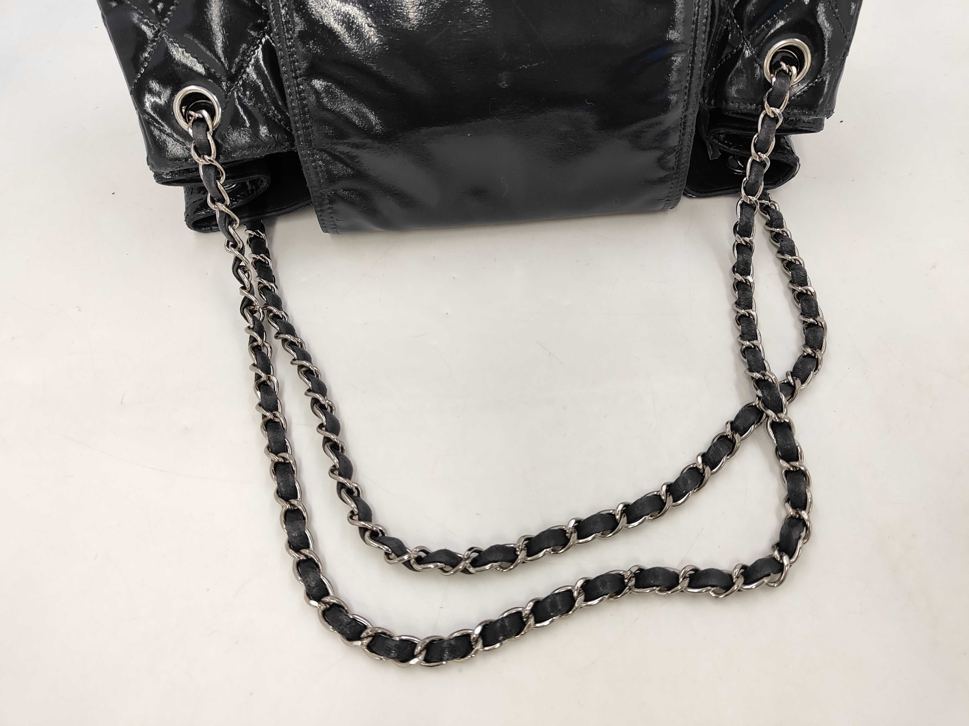 2.55 Chain Tote, Patent Leather, Navy/Silver, Serial Number 14 Series Handbag — view 5
