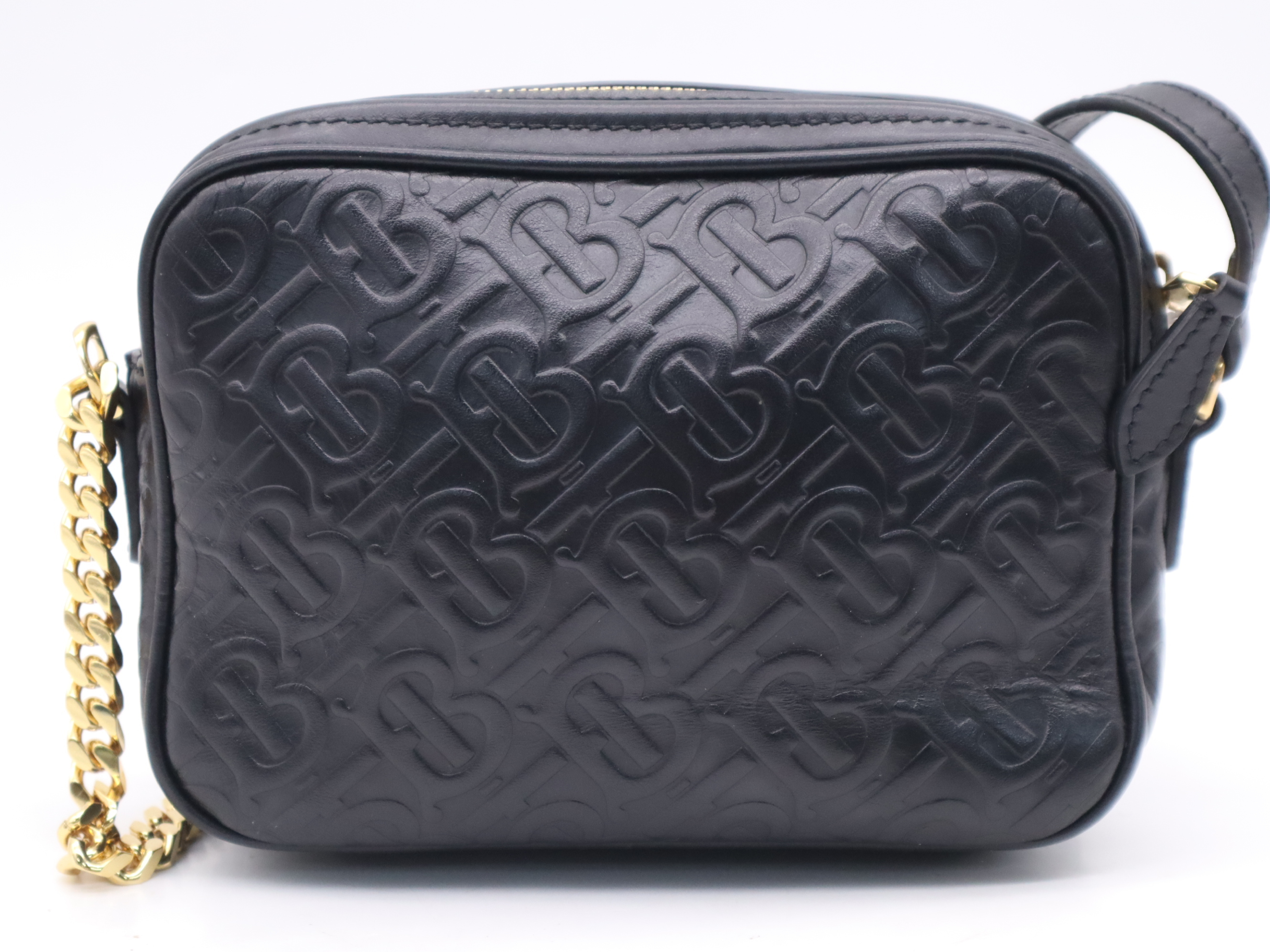 Leather TB Monogram Camera Bag, Black, Gold Hardware, Shoulder Bag — view 2