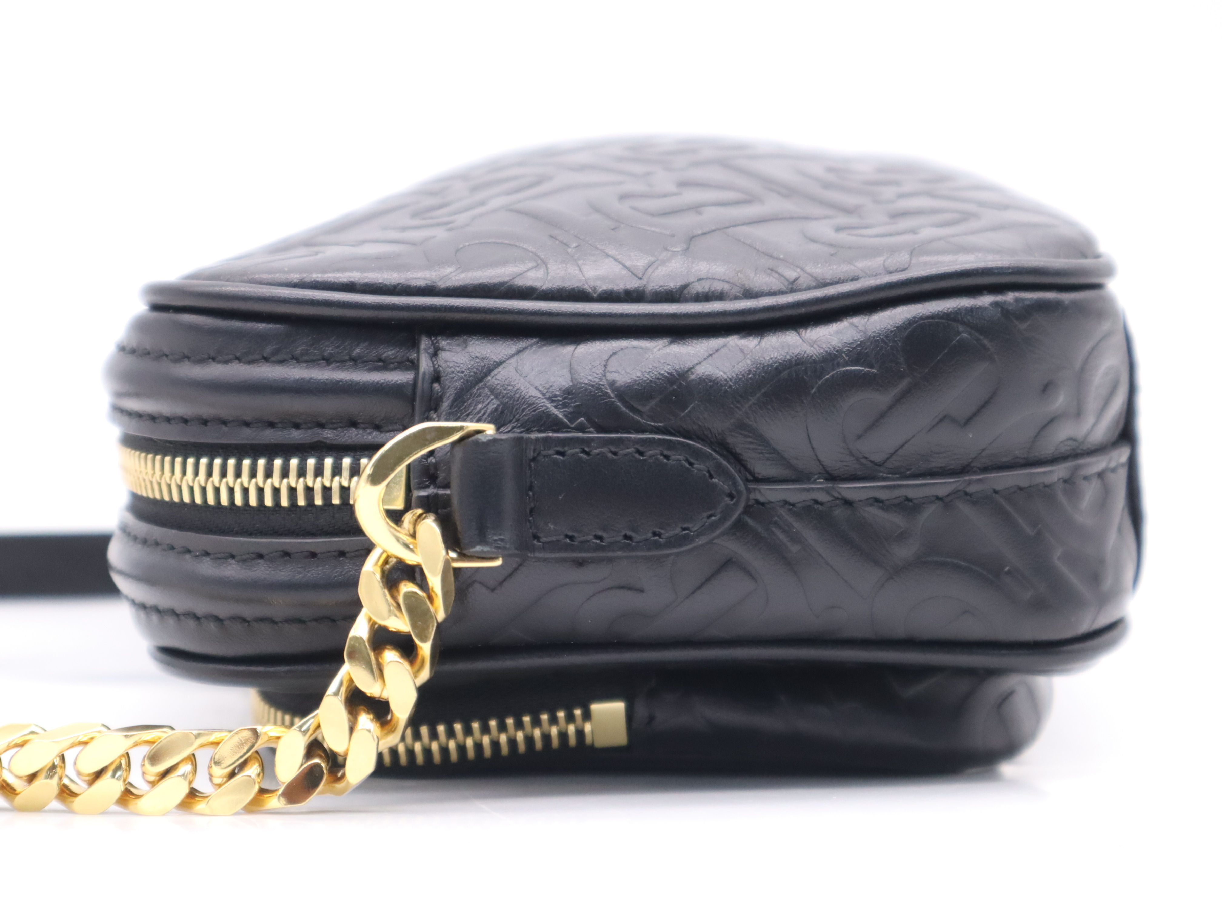 Leather TB Monogram Camera Bag, Black, Gold Hardware, Shoulder Bag — view 3