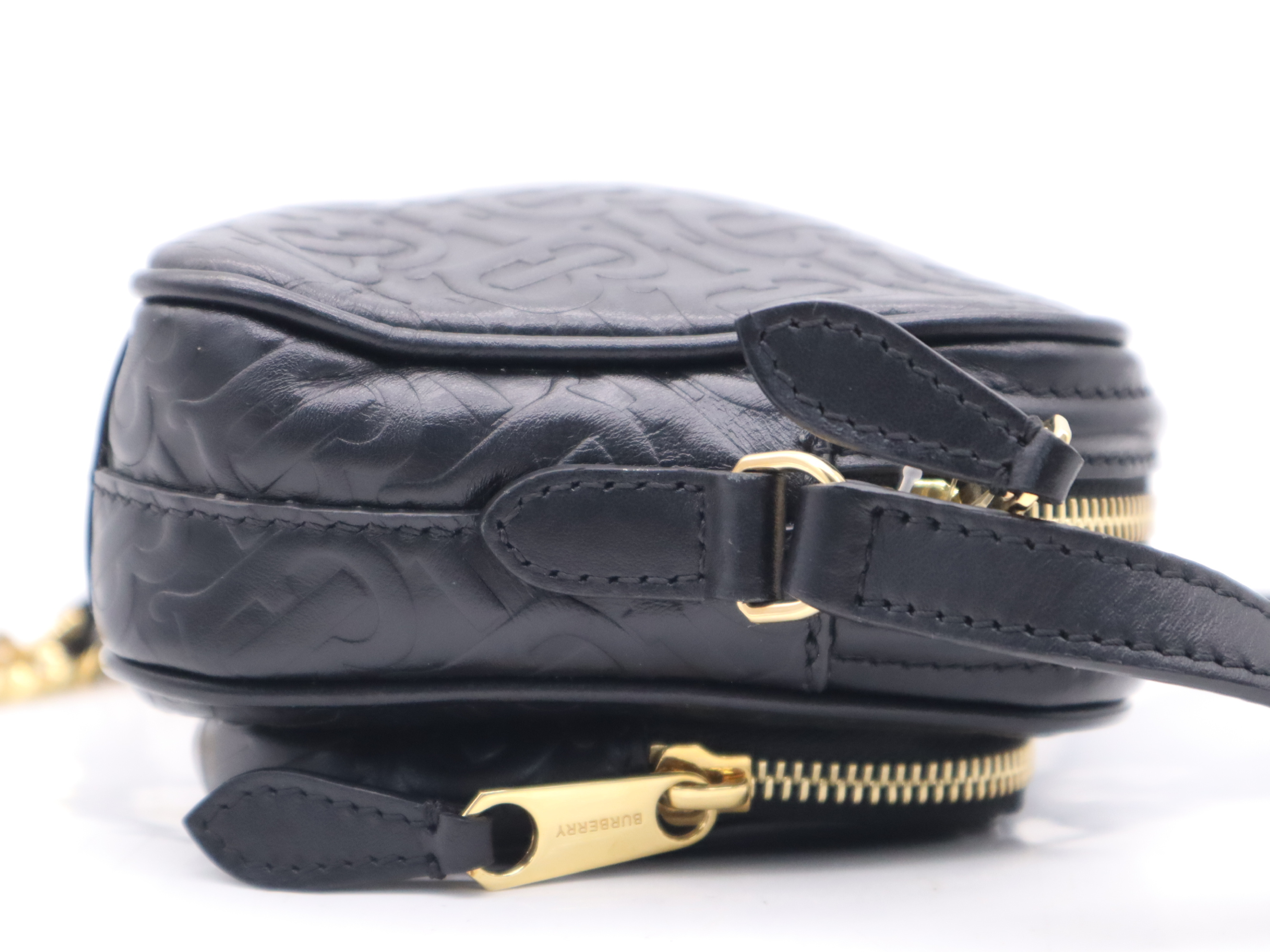 Leather TB Monogram Camera Bag, Black, Gold Hardware, Shoulder Bag — view 5