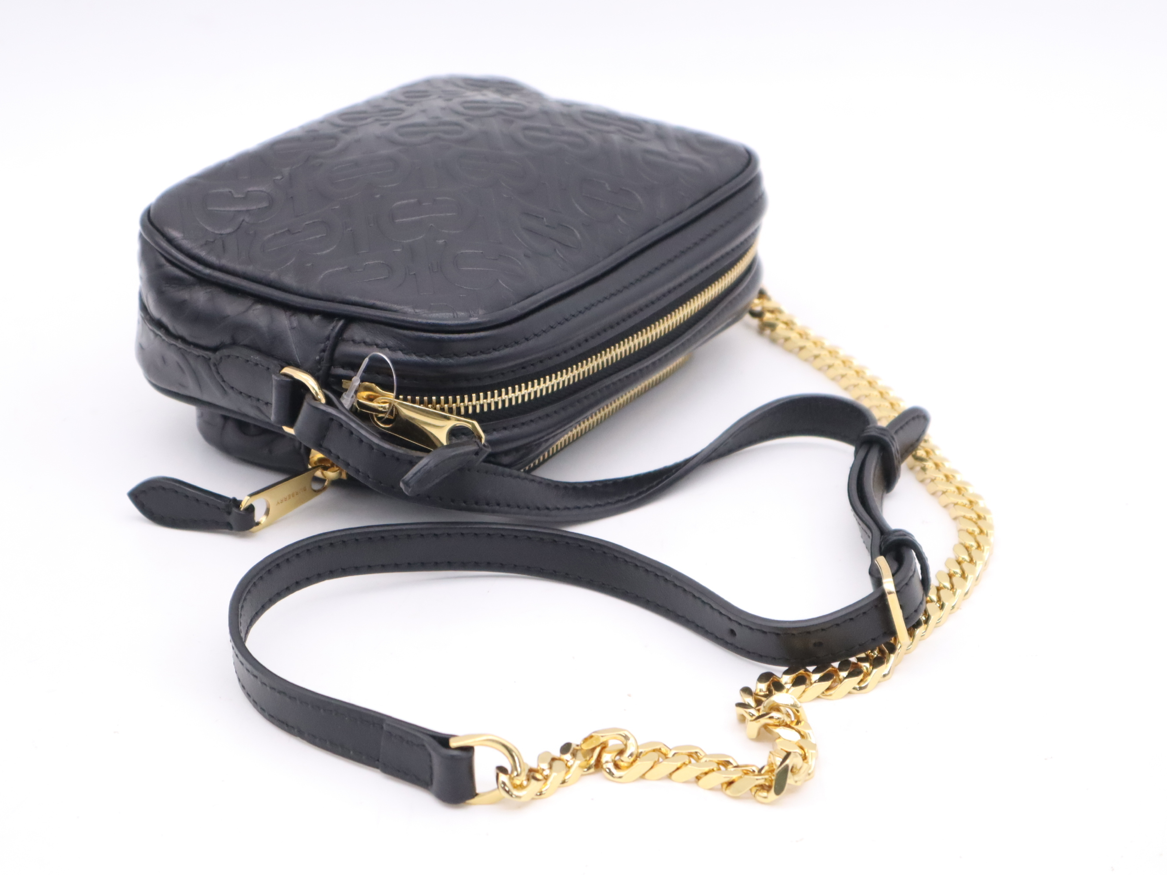 Leather TB Monogram Camera Bag, Black, Gold Hardware, Shoulder Bag — view 6