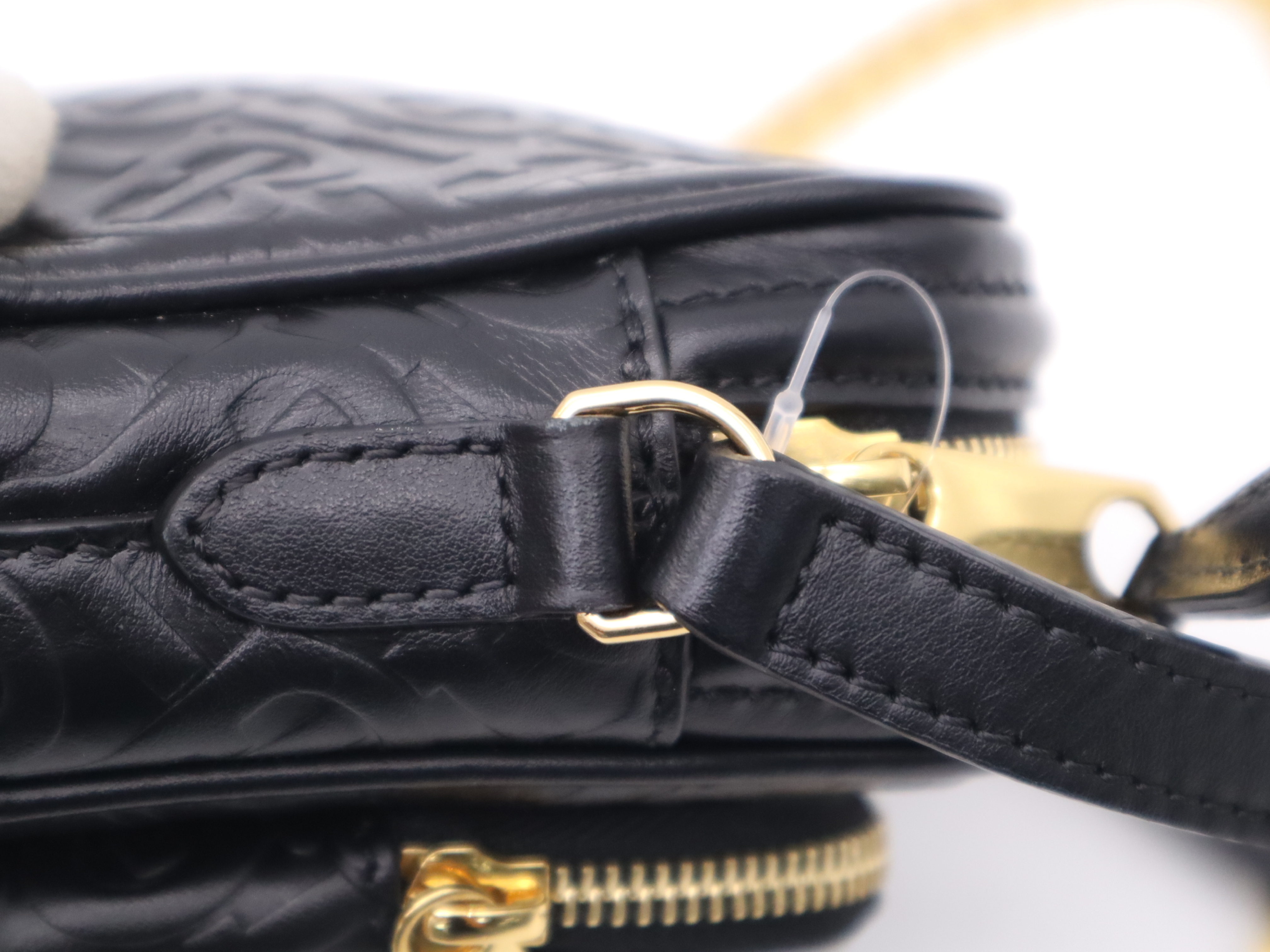 Leather TB Monogram Camera Bag, Black, Gold Hardware, Shoulder Bag — view 7