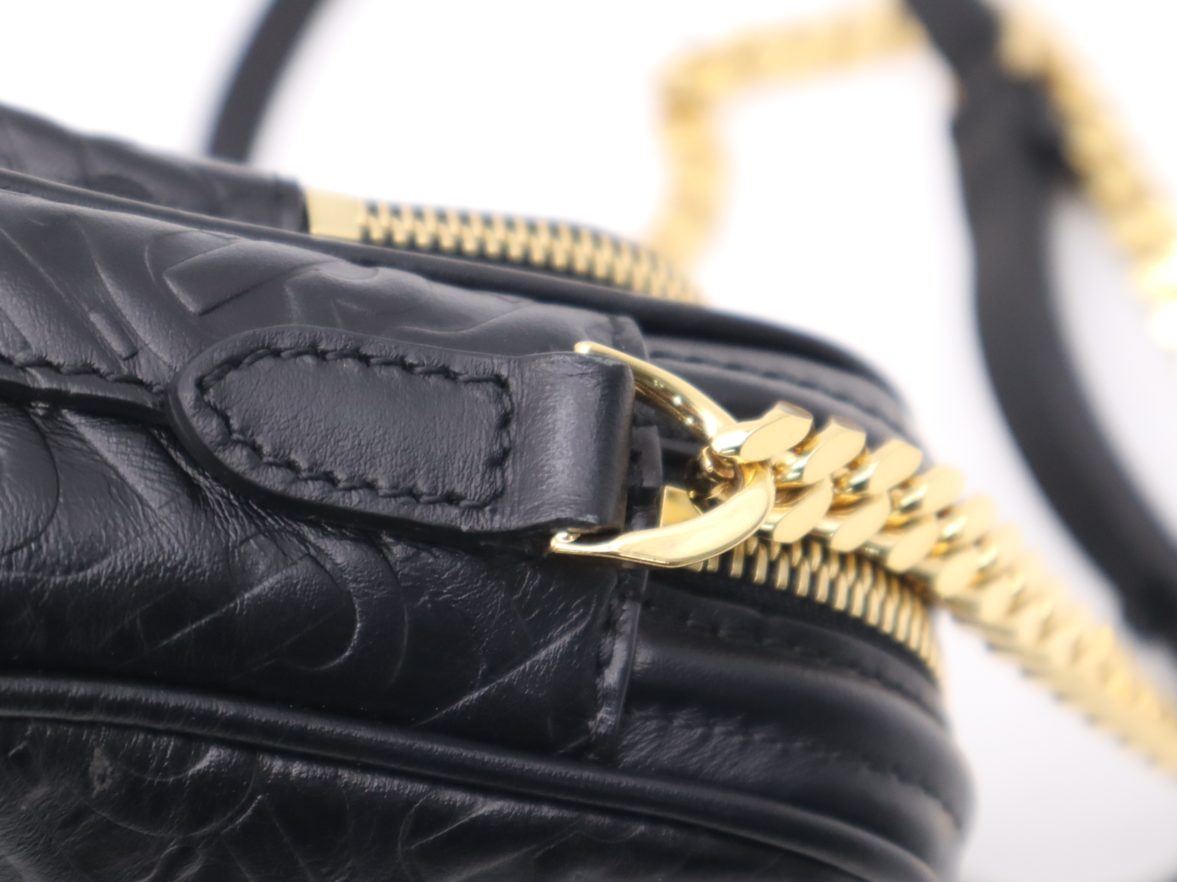 Leather TB Monogram Camera Bag, Black, Gold Hardware, Shoulder Bag — view 8