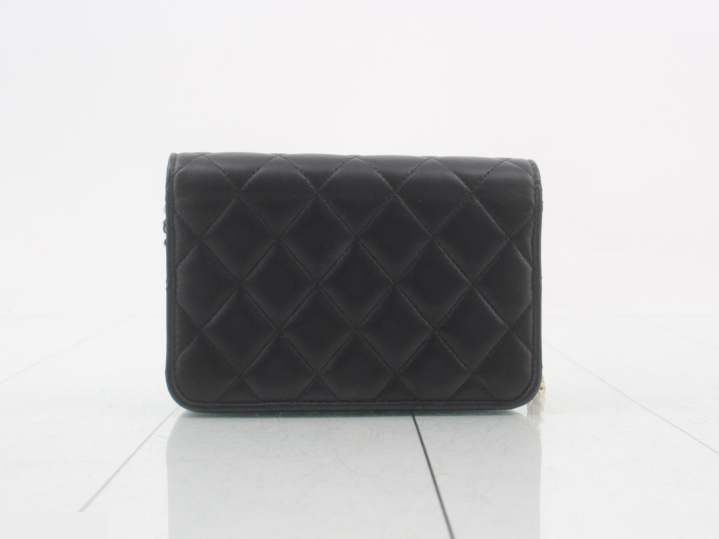 Matelassé Lambskin Coco Mark Chain Wallet with Case, Navy — view 2