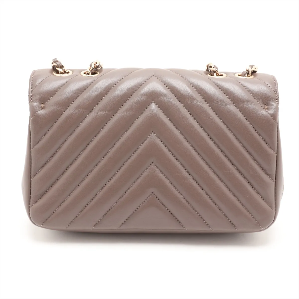Chevron Lambskin Single Flap Double Chain Bag, Brown with Gold Hardware, 26130276 (Serial Number 26) — view 2