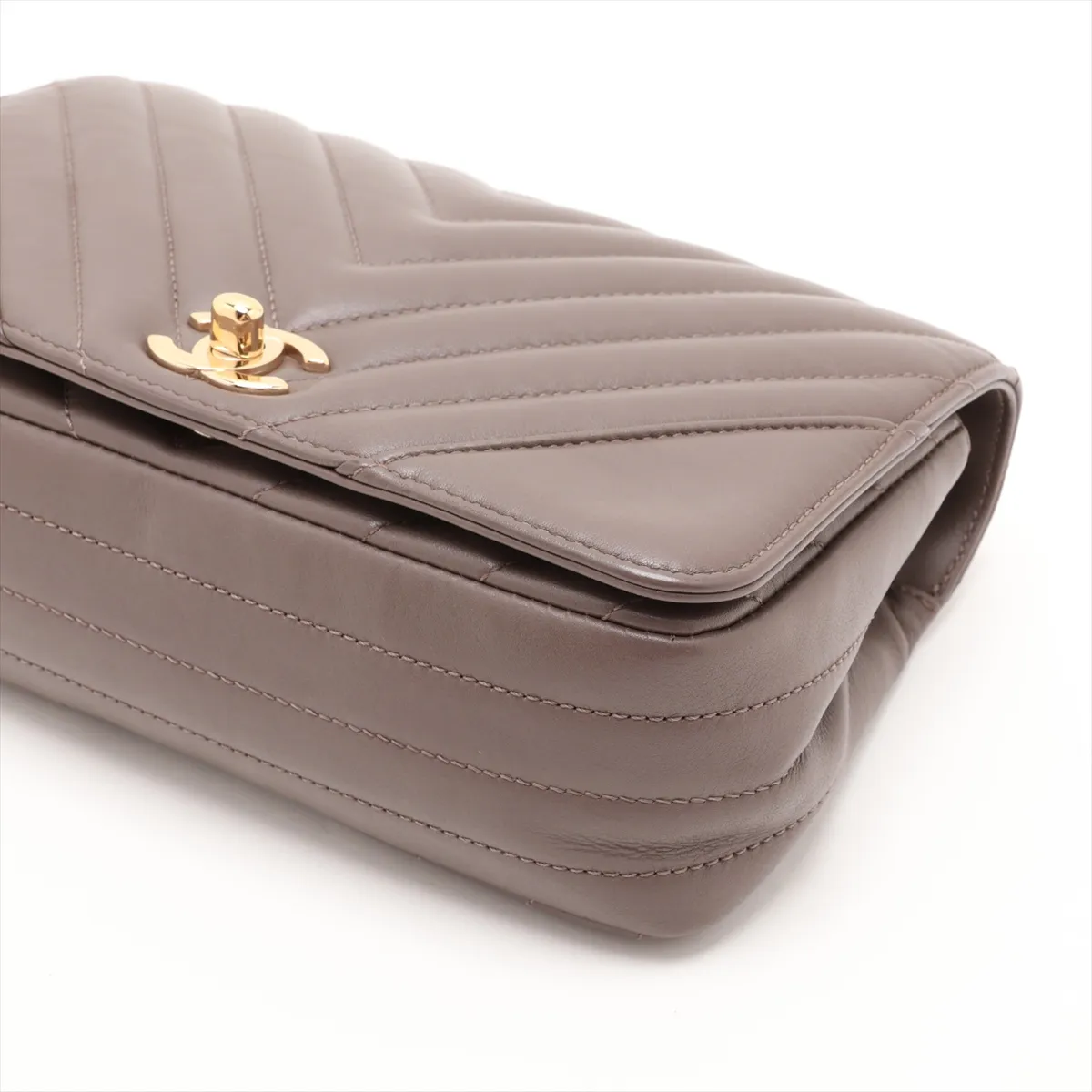 Chevron Lambskin Single Flap Double Chain Bag, Brown with Gold Hardware, 26130276 (Serial Number 26) — view 3