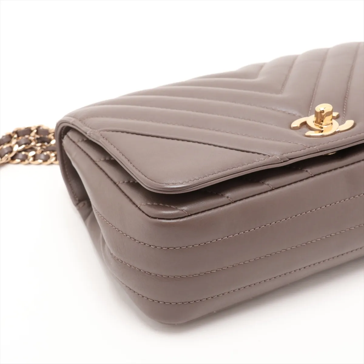 Chevron Lambskin Single Flap Double Chain Bag, Brown with Gold Hardware, 26130276 (Serial Number 26) — view 4