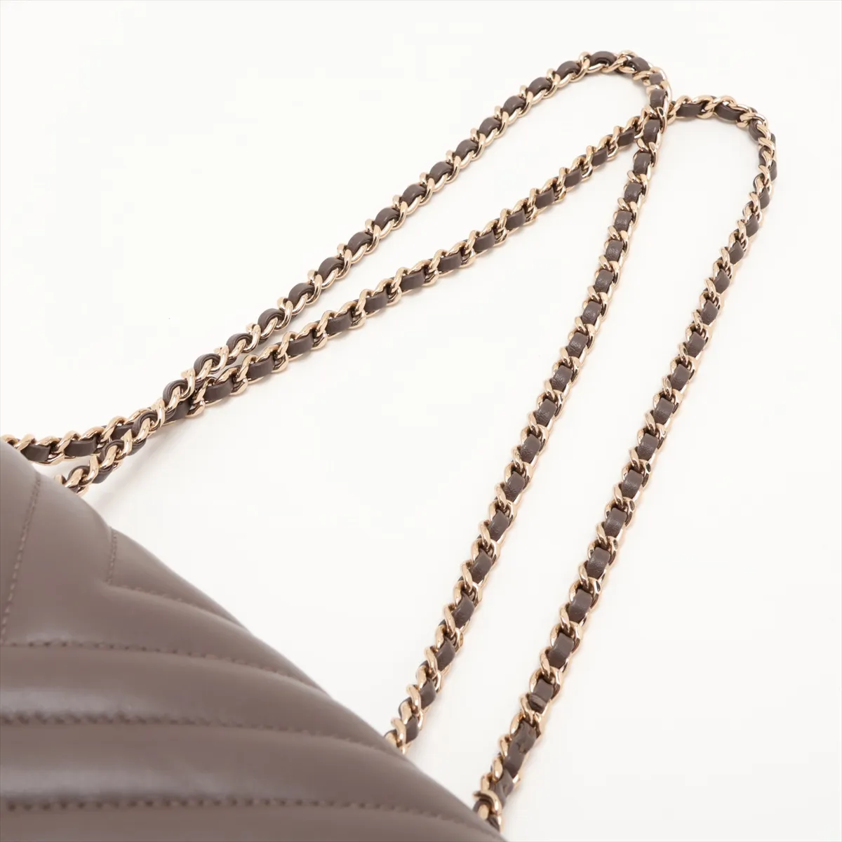 Chevron Lambskin Single Flap Double Chain Bag, Brown with Gold Hardware, 26130276 (Serial Number 26) — view 5