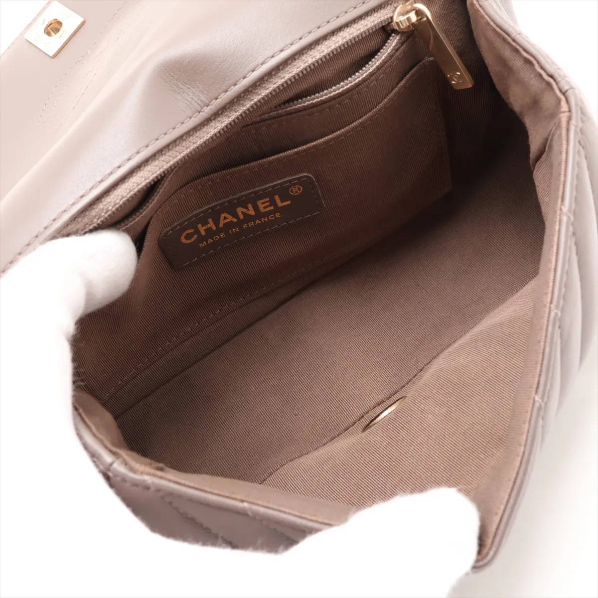 Chevron Lambskin Single Flap Double Chain Bag, Brown with Gold Hardware, 26130276 (Serial Number 26) — view 6