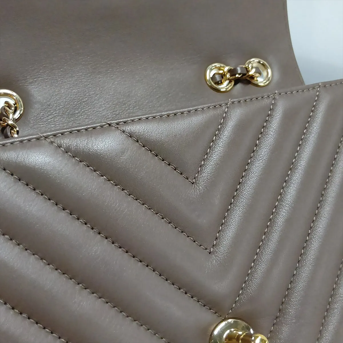 Chevron Lambskin Single Flap Double Chain Bag, Brown with Gold Hardware, 26130276 (Serial Number 26) — view 10