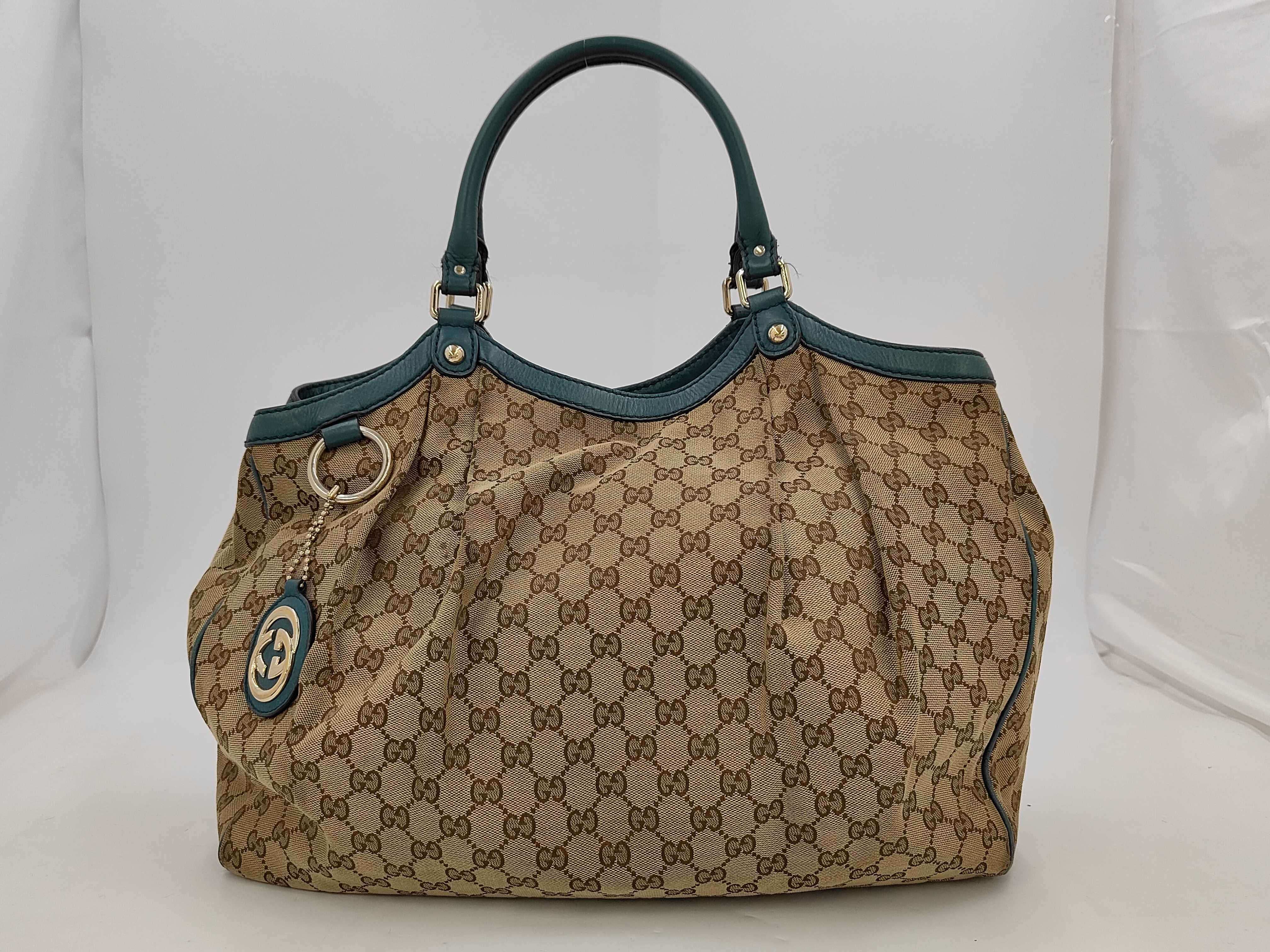 Canvas x Leather GG Canvas Green Tote Bag