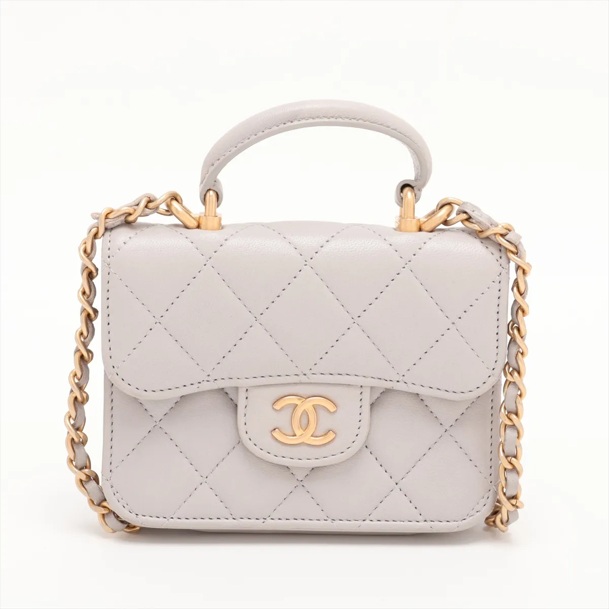 Matelassé Lambskin 2-Way Handbag, Gray with Gold Hardware, Item Number 31528287 (Serial Number 31)