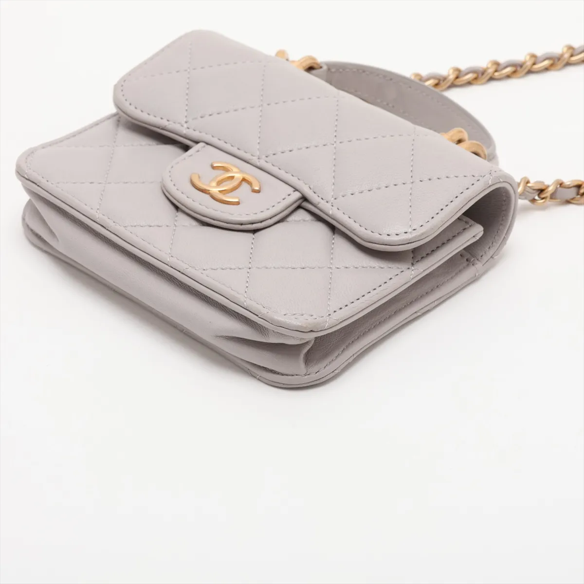 Matelassé Lambskin 2-Way Handbag, Gray with Gold Hardware, Item Number 31528287 (Serial Number 31) — view 3
