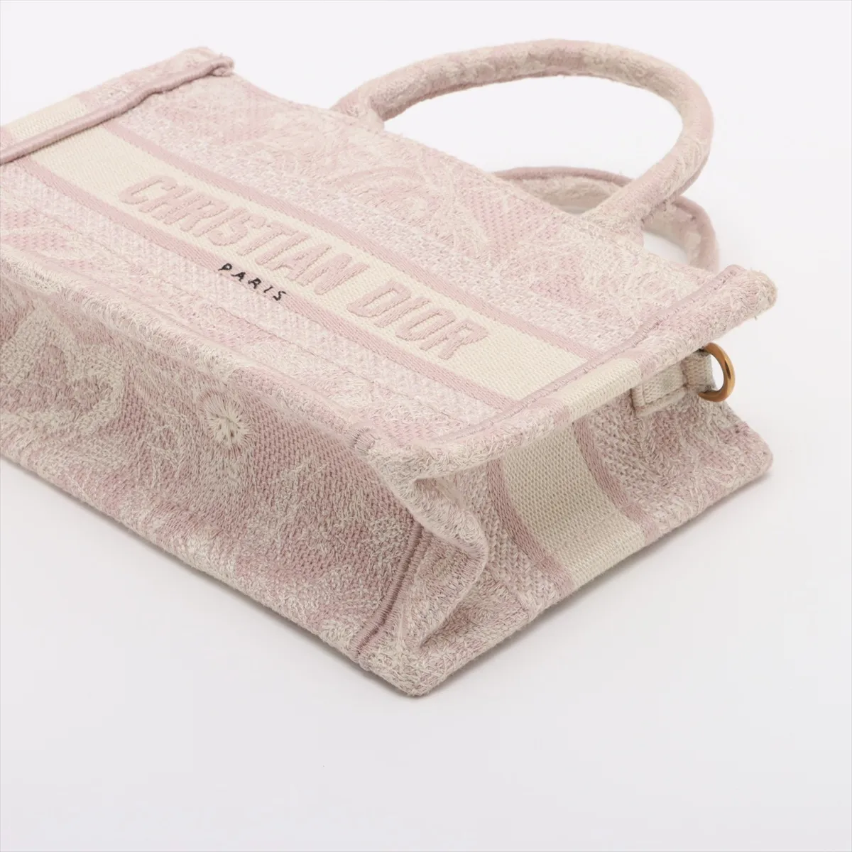 Reverse Toile de Jouy Embroidery Mini Book Tote Canvas 2WAY Handbag Pink Star Mark — view 3